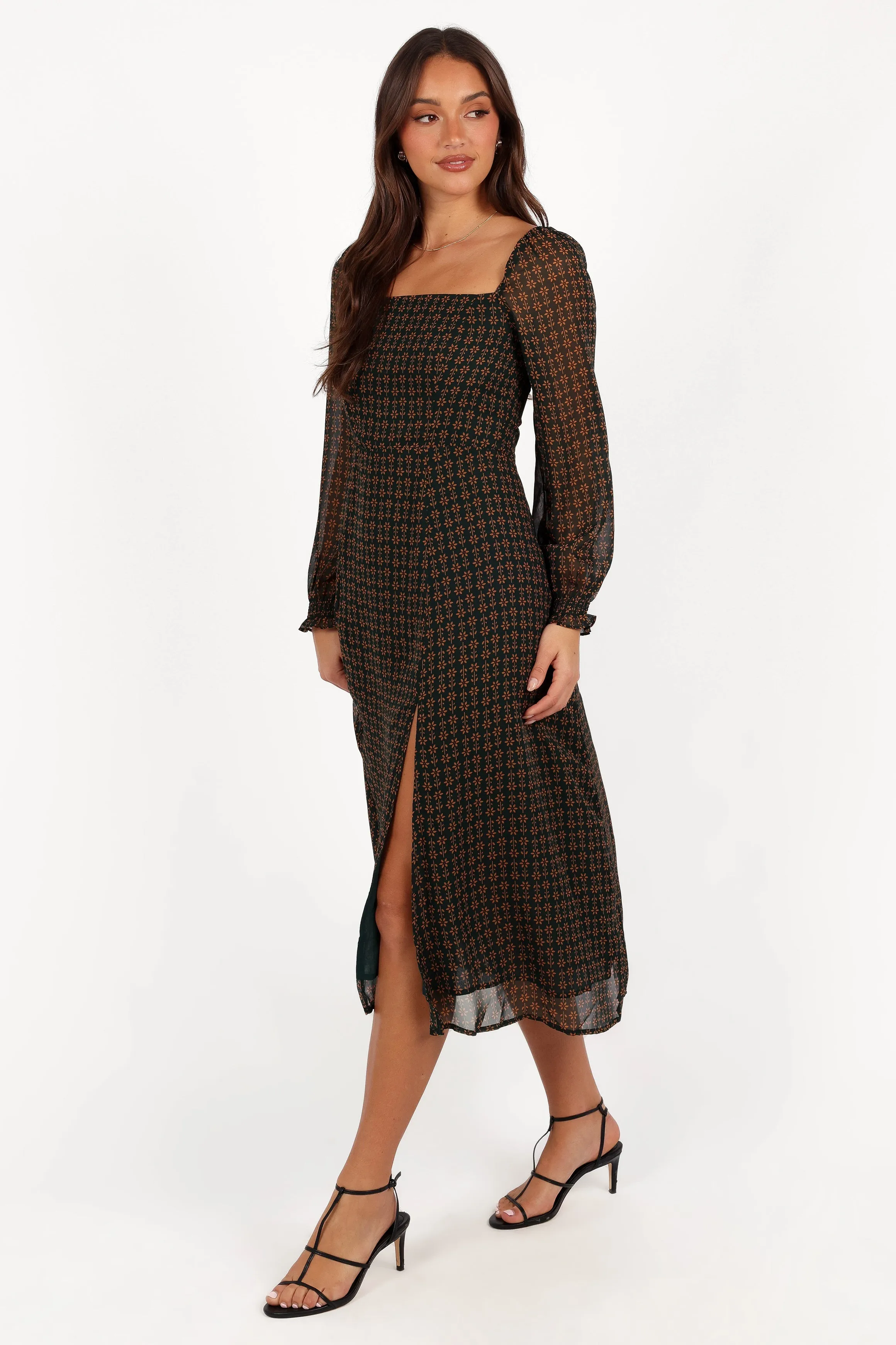 Ettie Long Sleeve Midi Dress - Pine/Tan sold by Petal & Pup product image thumbnail 3