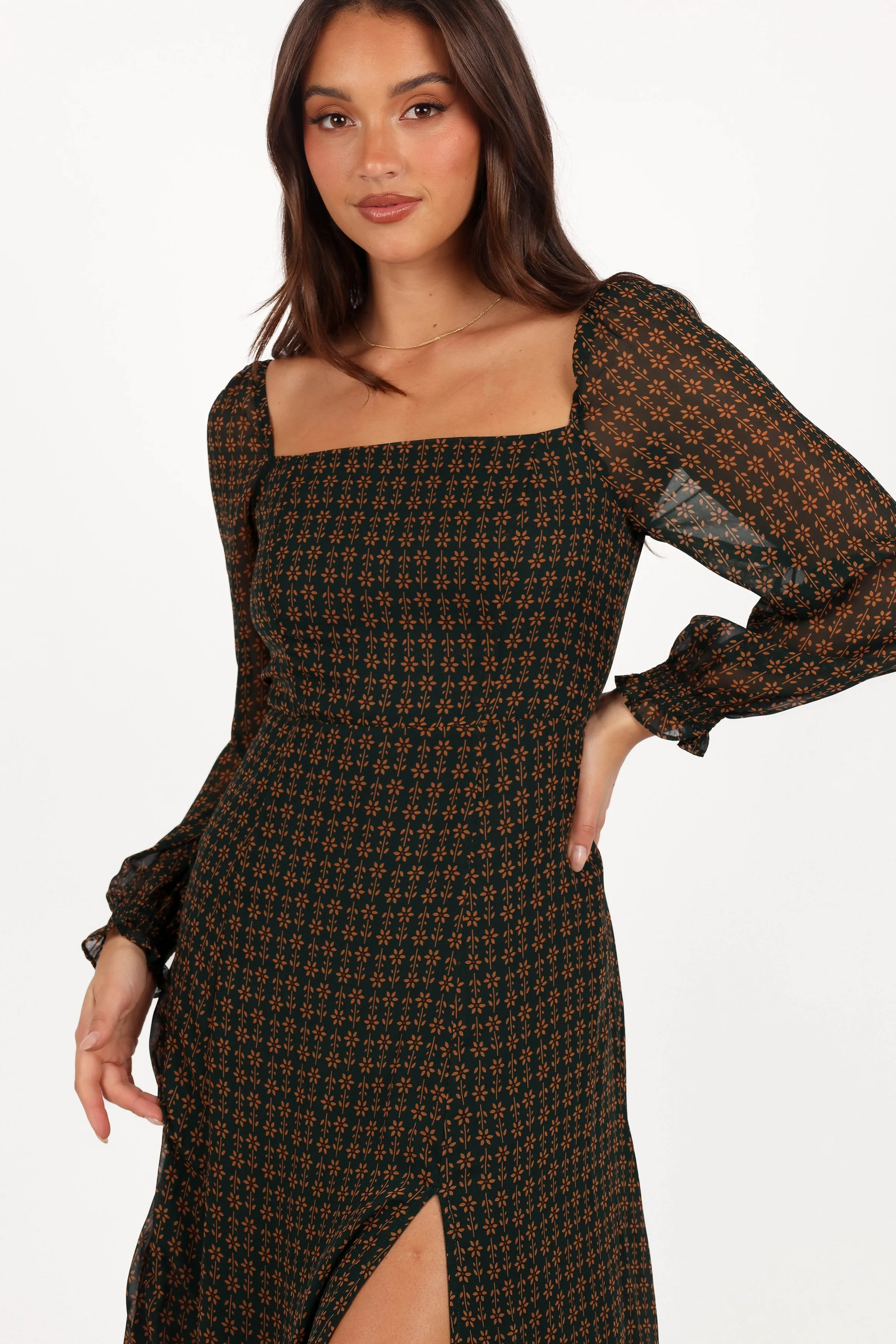 Ettie Long Sleeve Midi Dress - Pine/Tan sold by Petal & Pup product image thumbnail 2