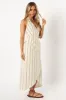 Abigail Wrap Midi Dress - Beige Stripe sold by Petal & Pup