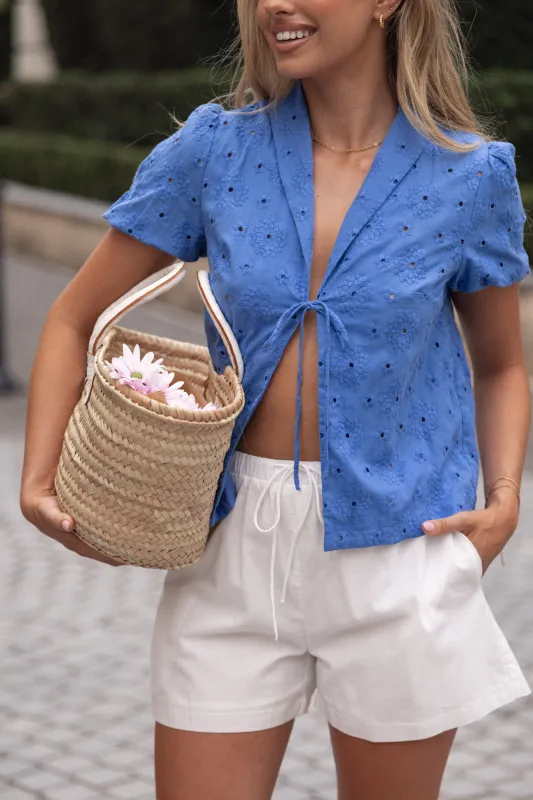 Ksenia Embroidered Tie Top - Cobalt sold by Petal & Pup