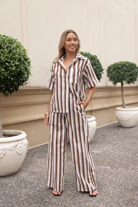 Thalia Wide Leg Pant - Chocolate Stripe sold by Petal & Pup