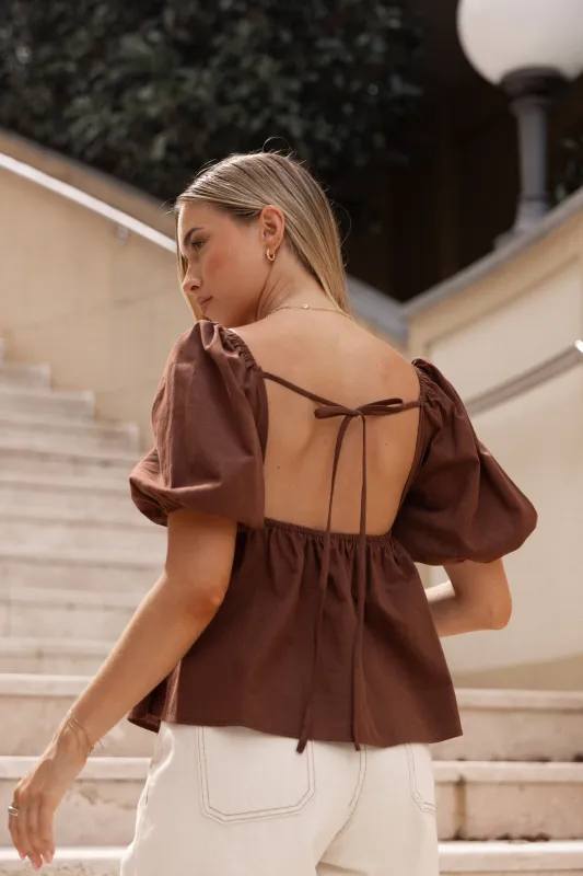 Jemima Puff Sleeve Top - Chocolate sold by Petal & Pup