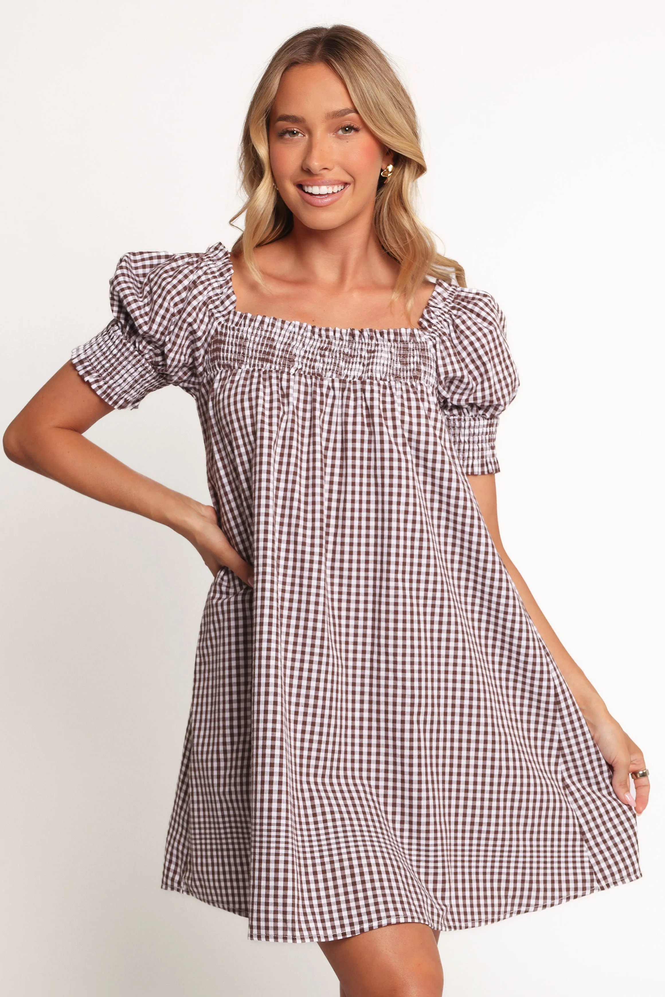 Kennedy Smock Mini Dress - Chocolate Gingham sold by Petal & Pup product image thumbnail 2