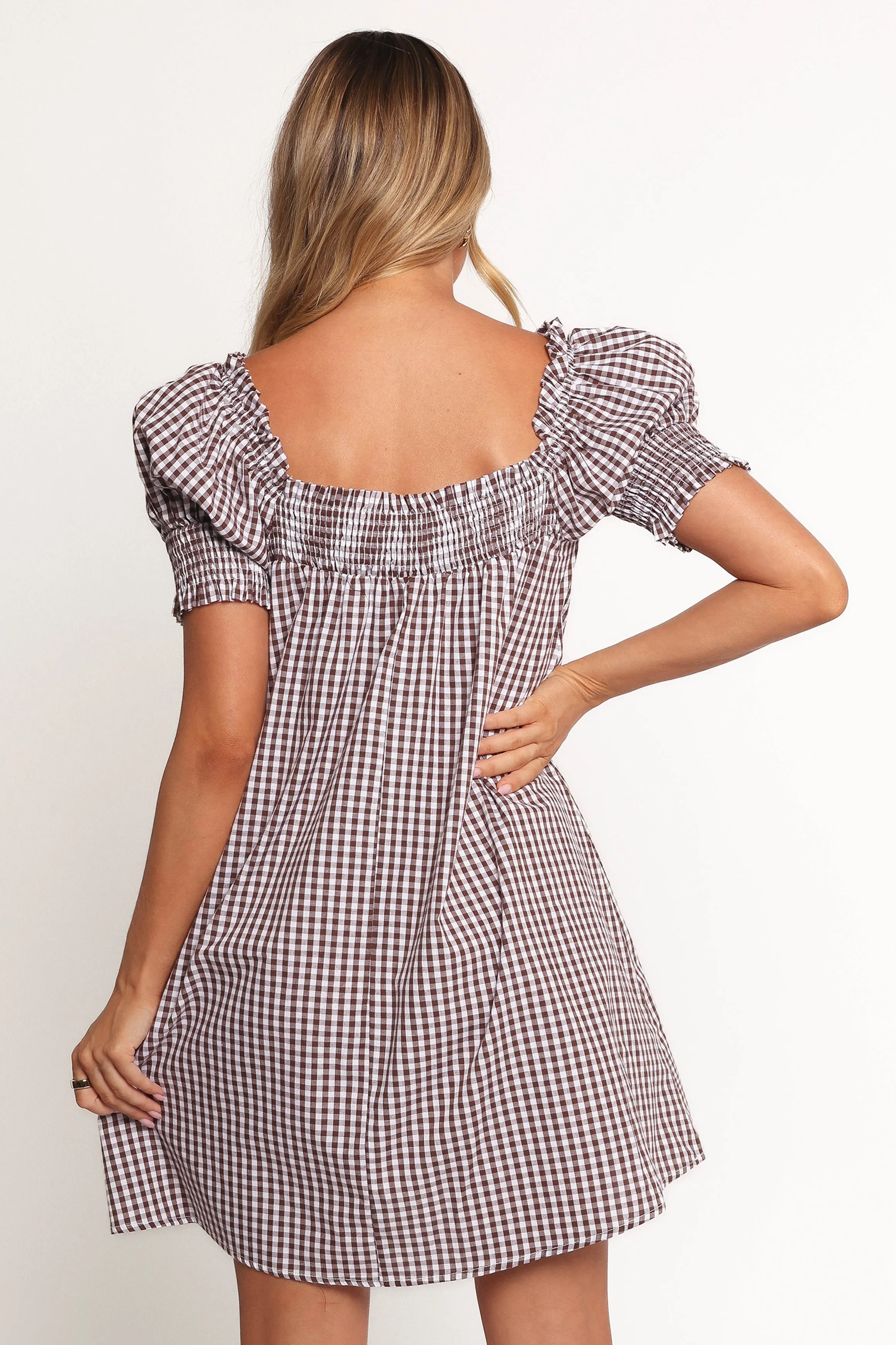 Kennedy Smock Mini Dress - Chocolate Gingham sold by Petal & Pup product image thumbnail 5