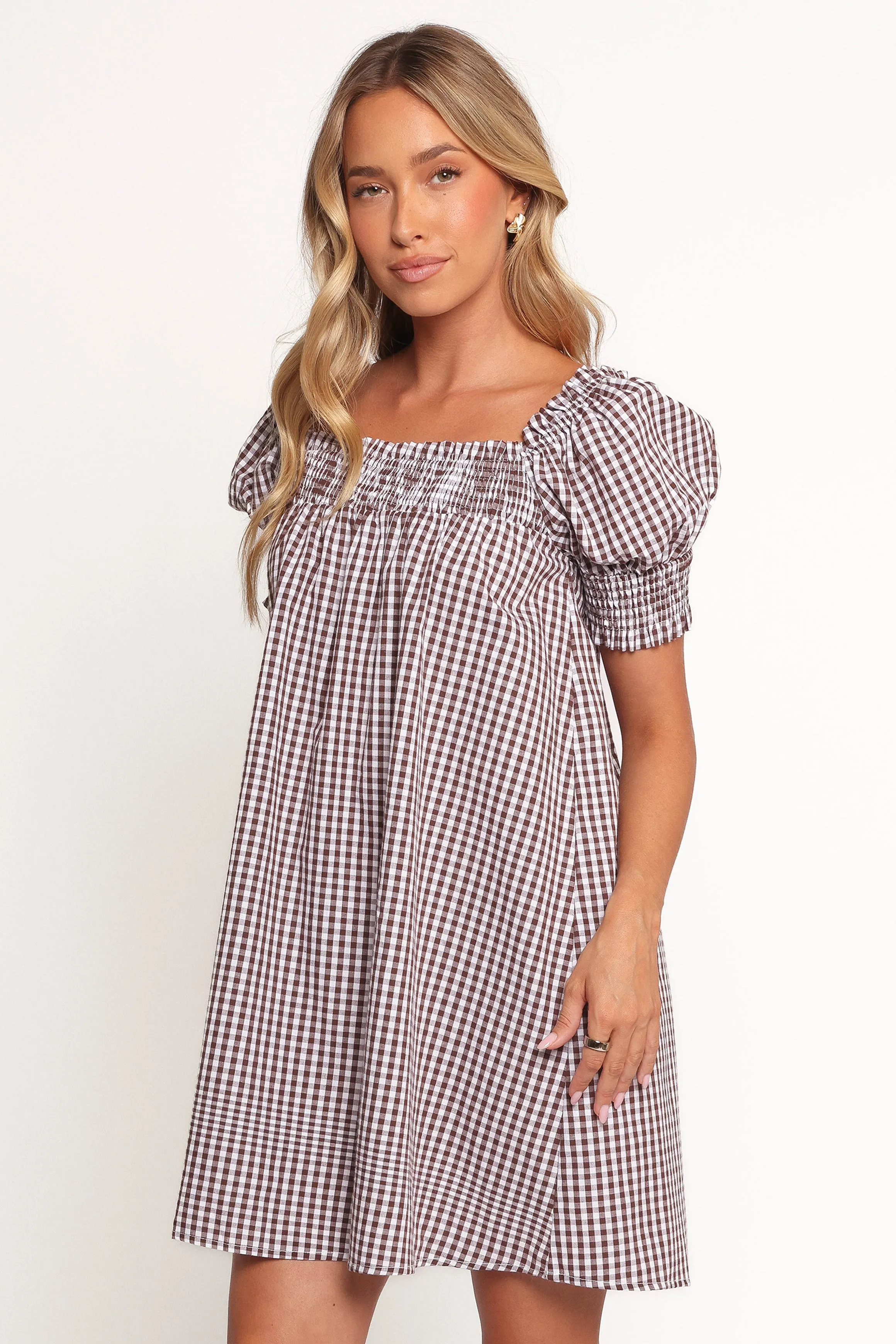 Kennedy Smock Mini Dress - Chocolate Gingham sold by Petal & Pup product image thumbnail 4