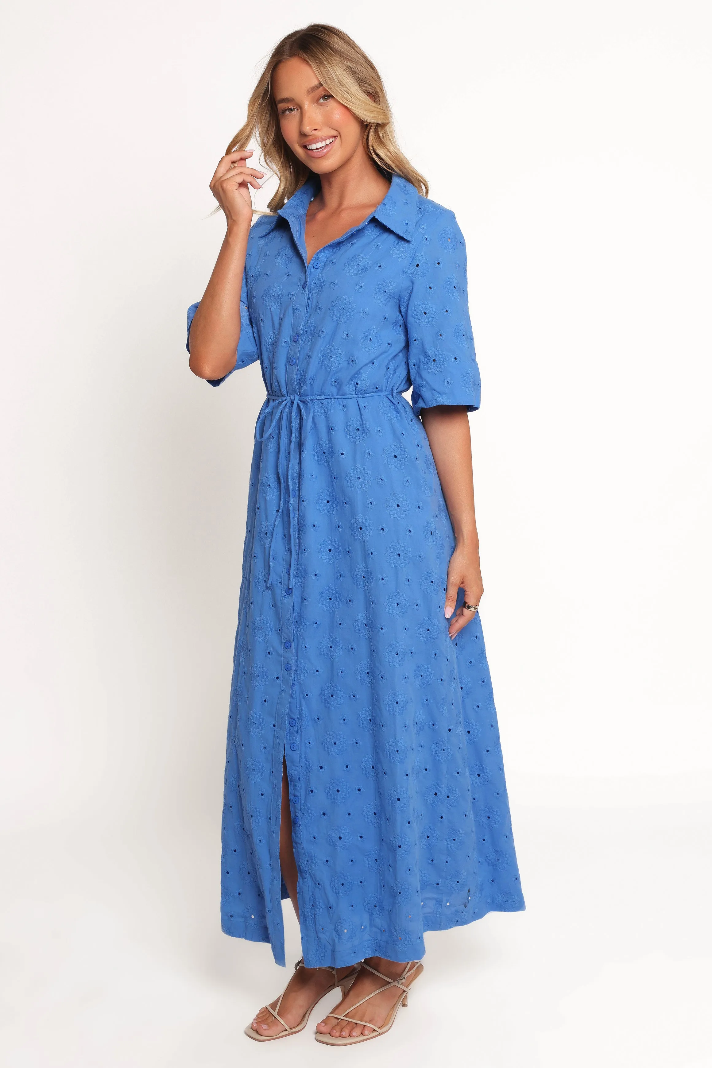 Cooper Embroidered Button Through Midi Dress - Cobalt sold by Petal & Pup product image thumbnail 3