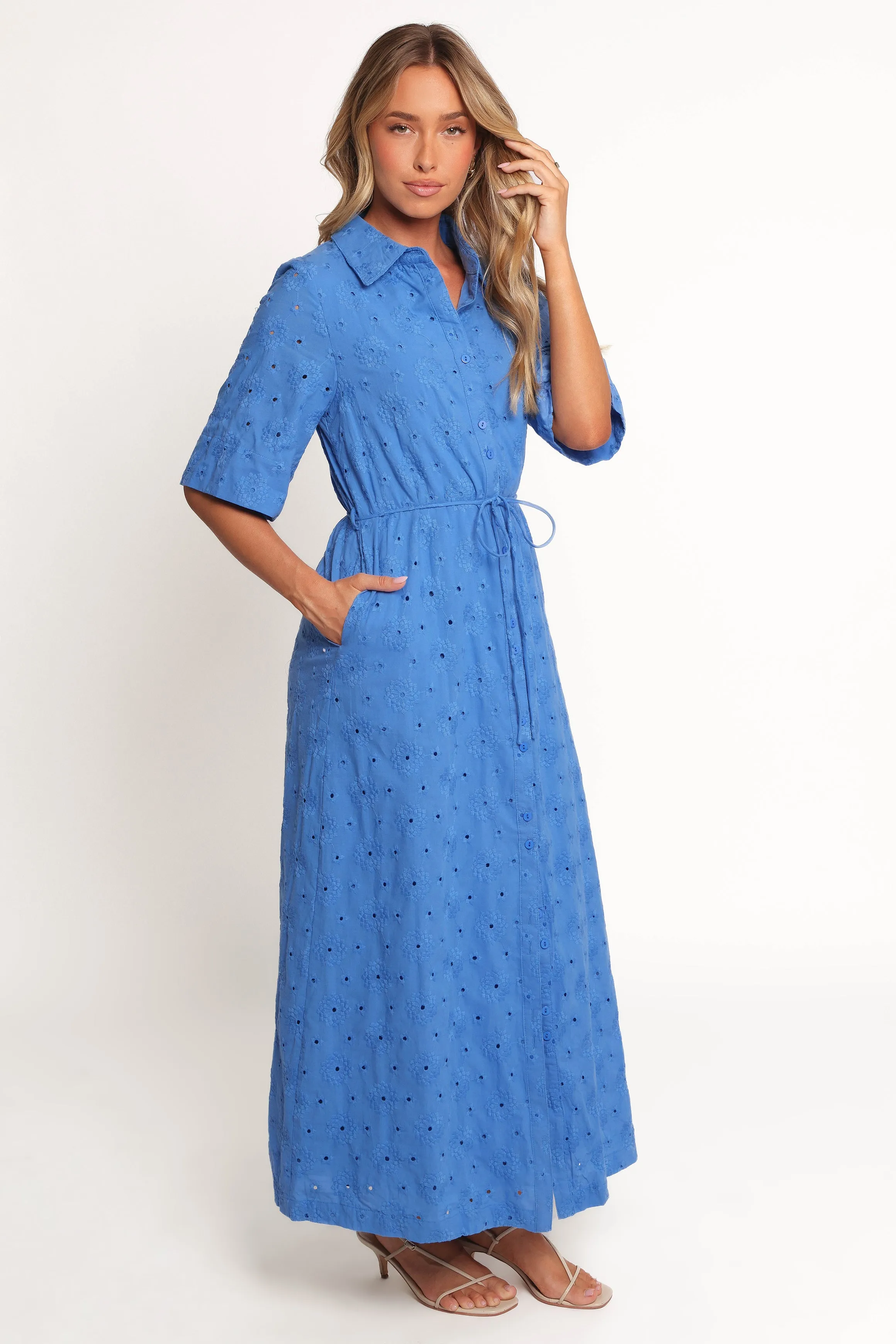 Cooper Embroidered Button Through Midi Dress - Cobalt sold by Petal & Pup product image thumbnail 5