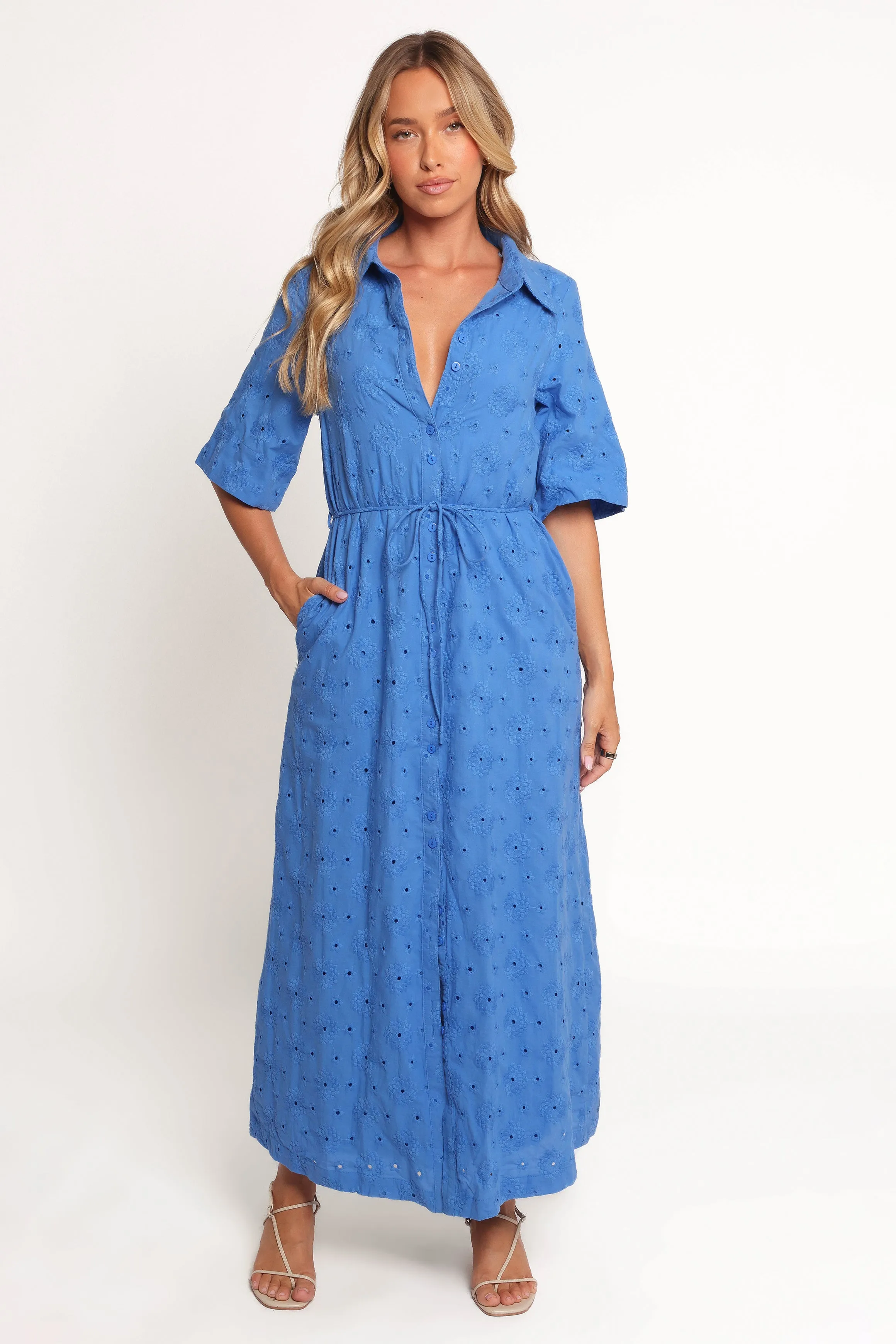 Cooper Embroidered Button Through Midi Dress - Cobalt sold by Petal & Pup product image thumbnail 2
