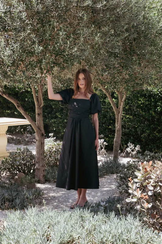 Clo Puff Sleeve Midi Dress - Black sold by Petal & Pup