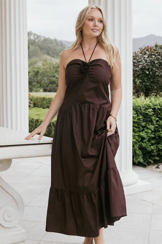 Soleila Halter Maxi Dress - Chocolate sold by Petal & Pup