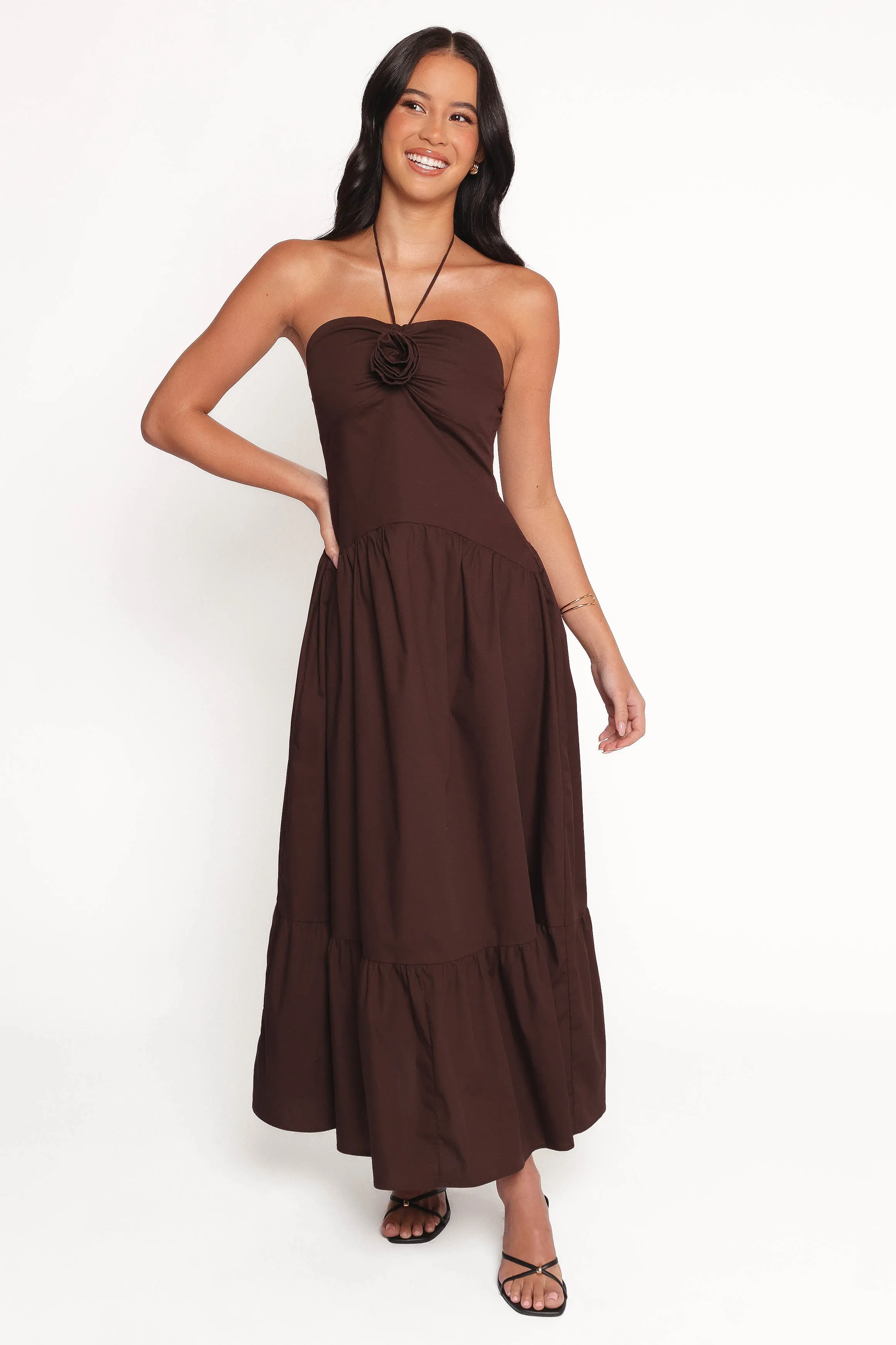Soleila Halter Maxi Dress - Chocolate sold by Petal & Pup product image thumbnail 2