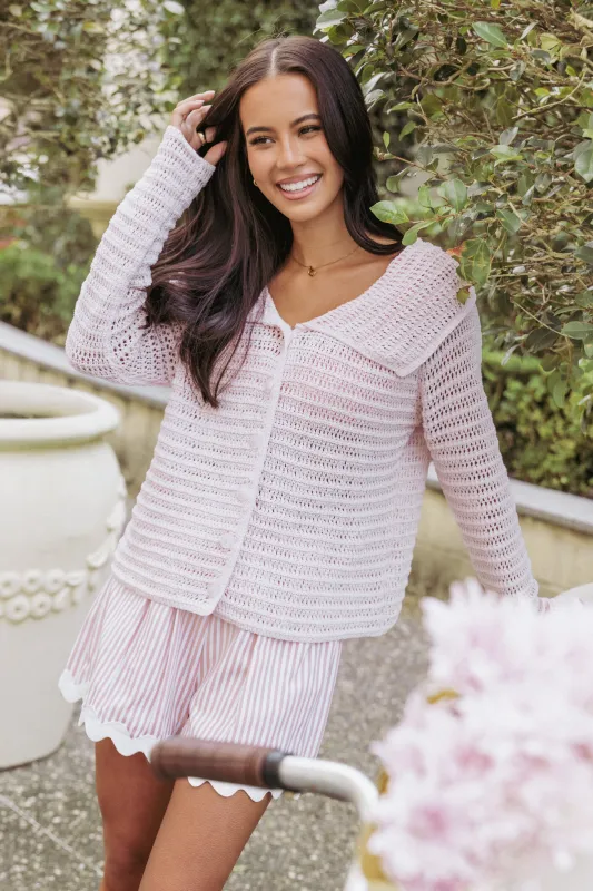 Lyra Large Collar Cardigan - Pale Pink sold by Petal & Pup