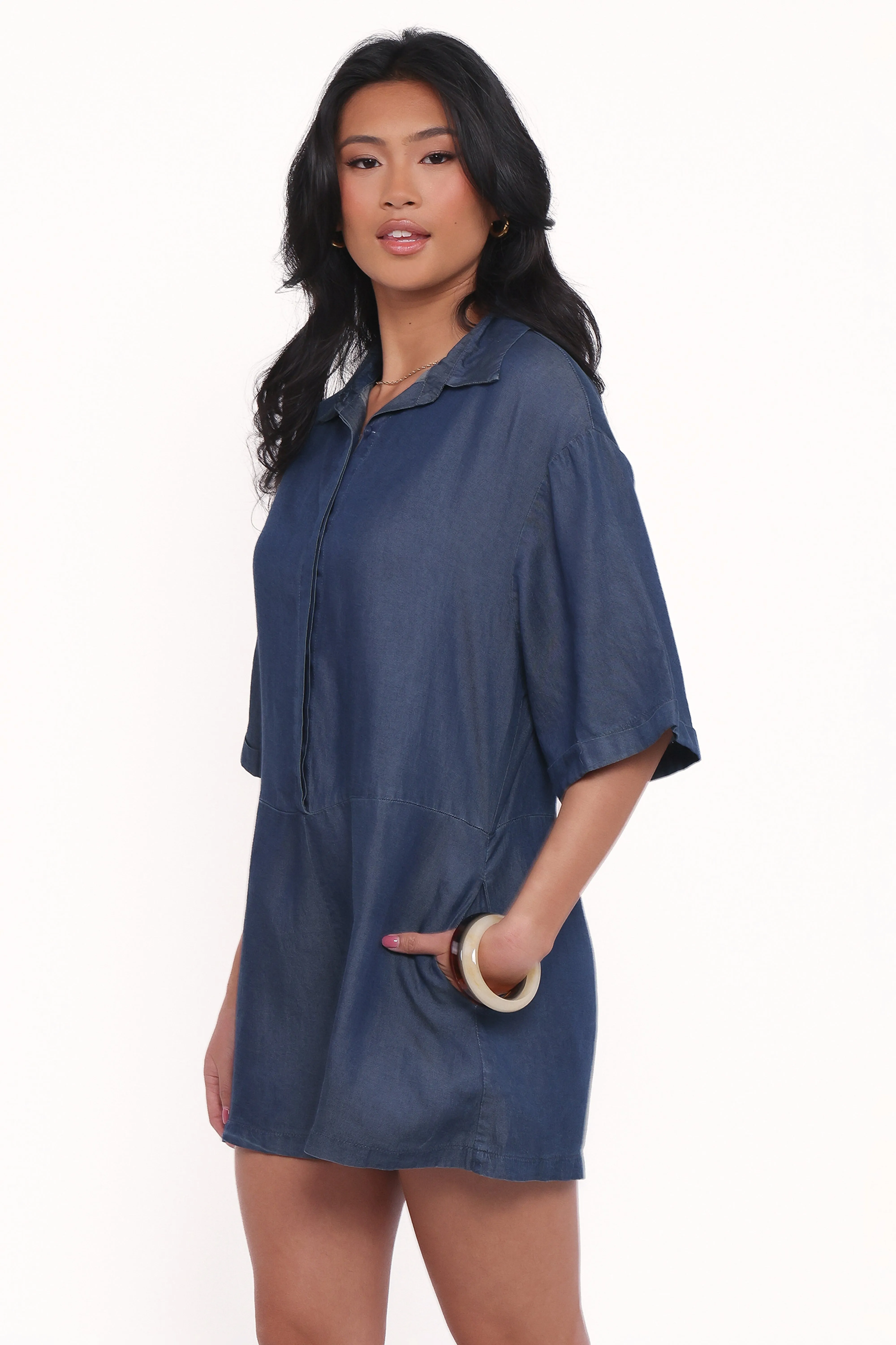 Kiya Denim Romper - Dark Denim sold by Petal & Pup product image thumbnail 4