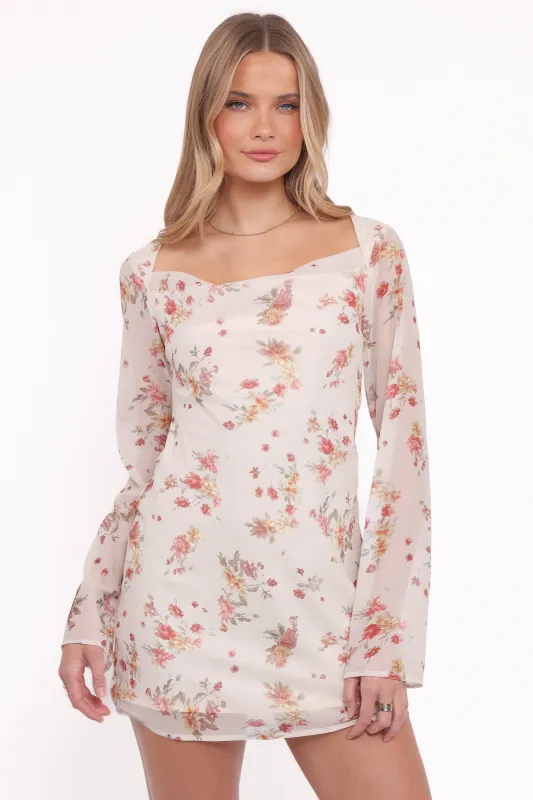 Everlyn Long Sleeve Mini Dress - Cream Floral sold by Petal & Pup