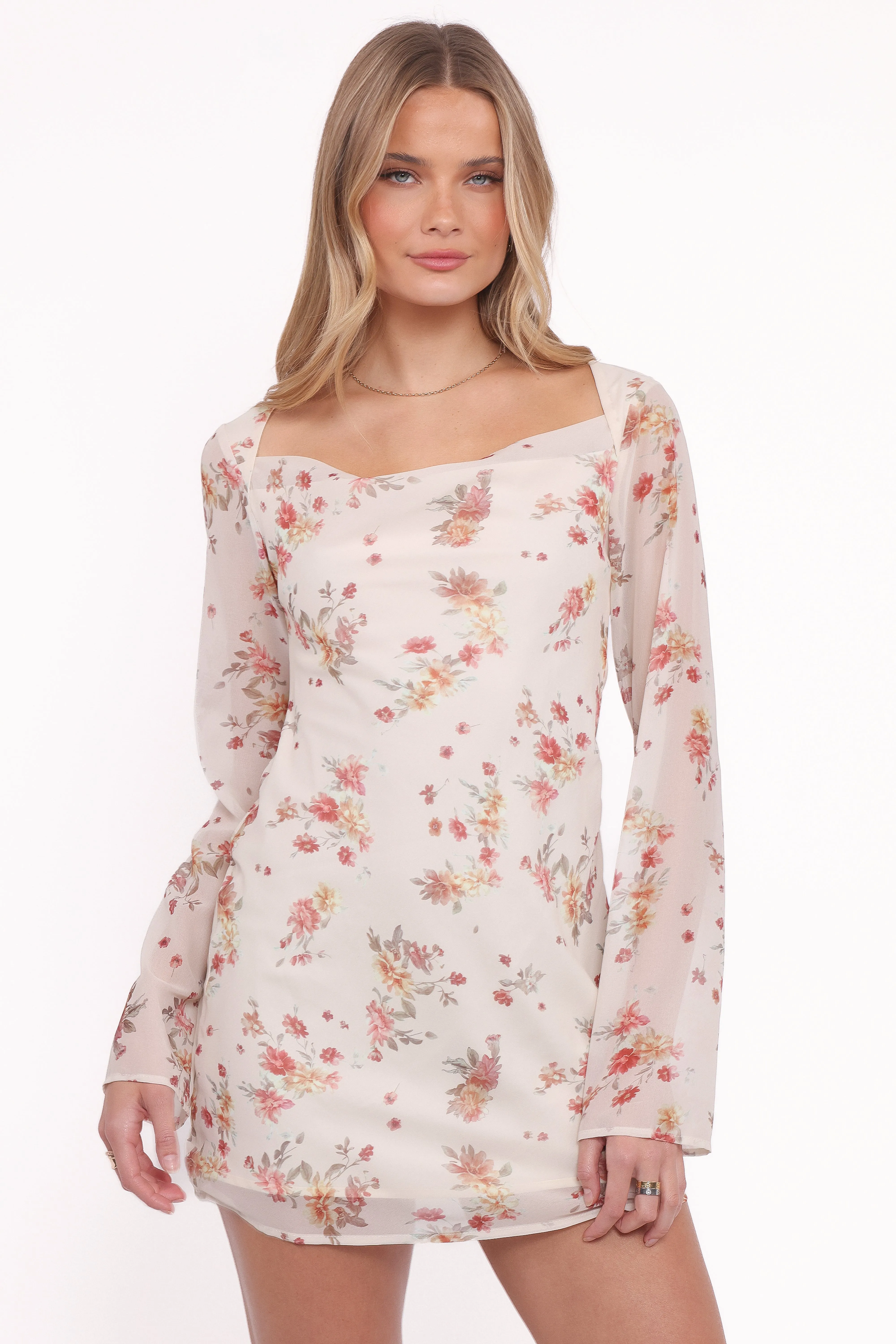 Everlyn Long Sleeve Mini Dress - Cream Floral sold by Petal & Pup
