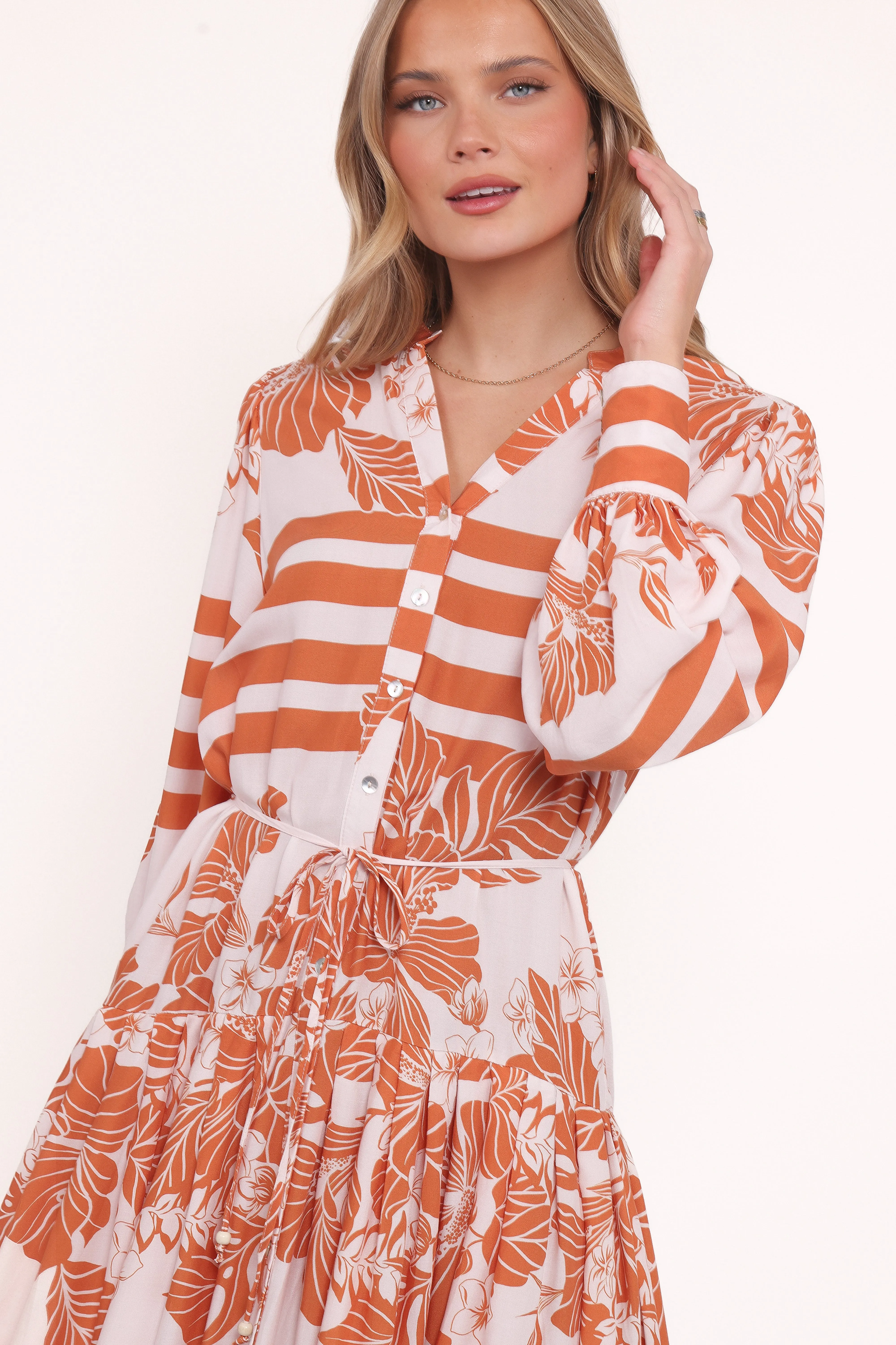Jules Long Sleeve Dress - White/Orange sold by Petal & Pup product image thumbnail 2