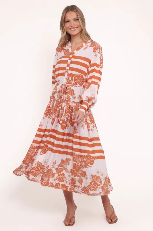 Jules Long Sleeve Dress - White/Orange sold by Petal & Pup