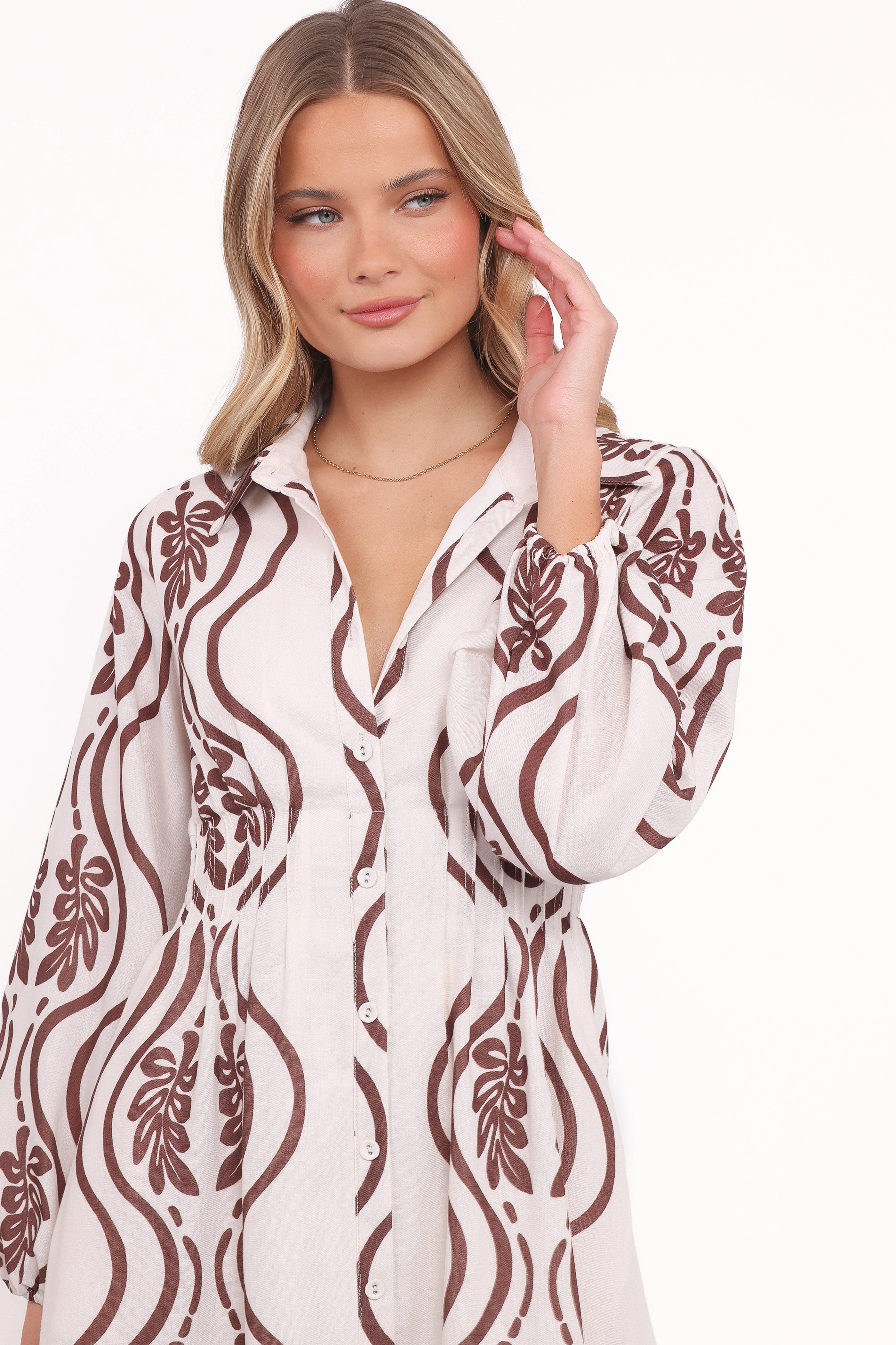 Lira Long Sleeve Midi Dress - Brown Print sold by Petal & Pup product image thumbnail 2