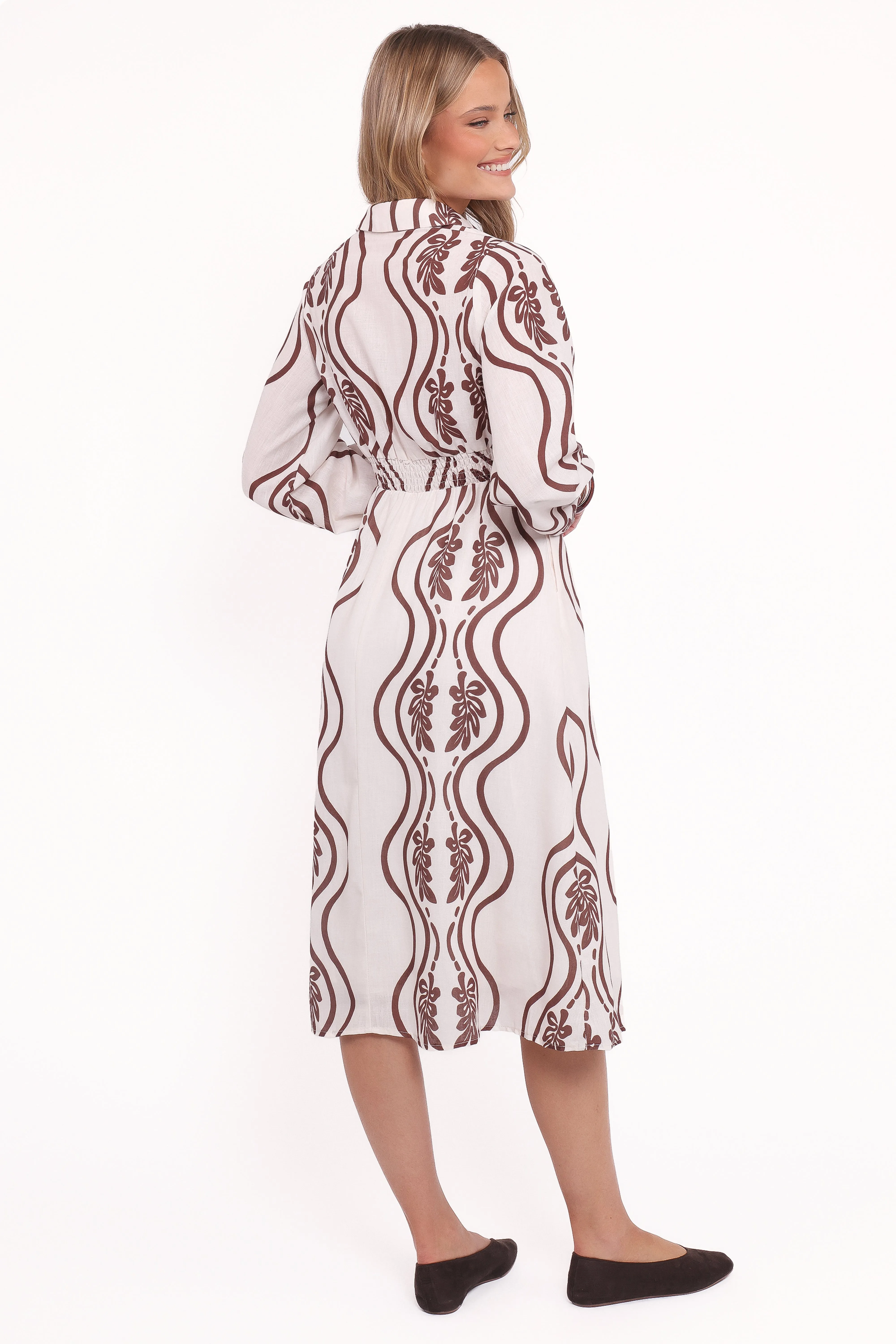 Lira Long Sleeve Midi Dress - Brown Print sold by Petal & Pup product image thumbnail 4