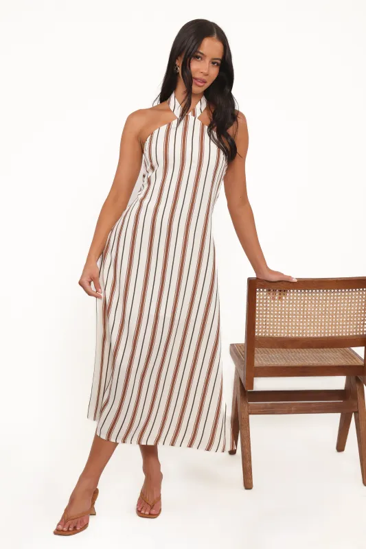 Katherine Midi Dress - Brown Stripe sold by Petal & Pup