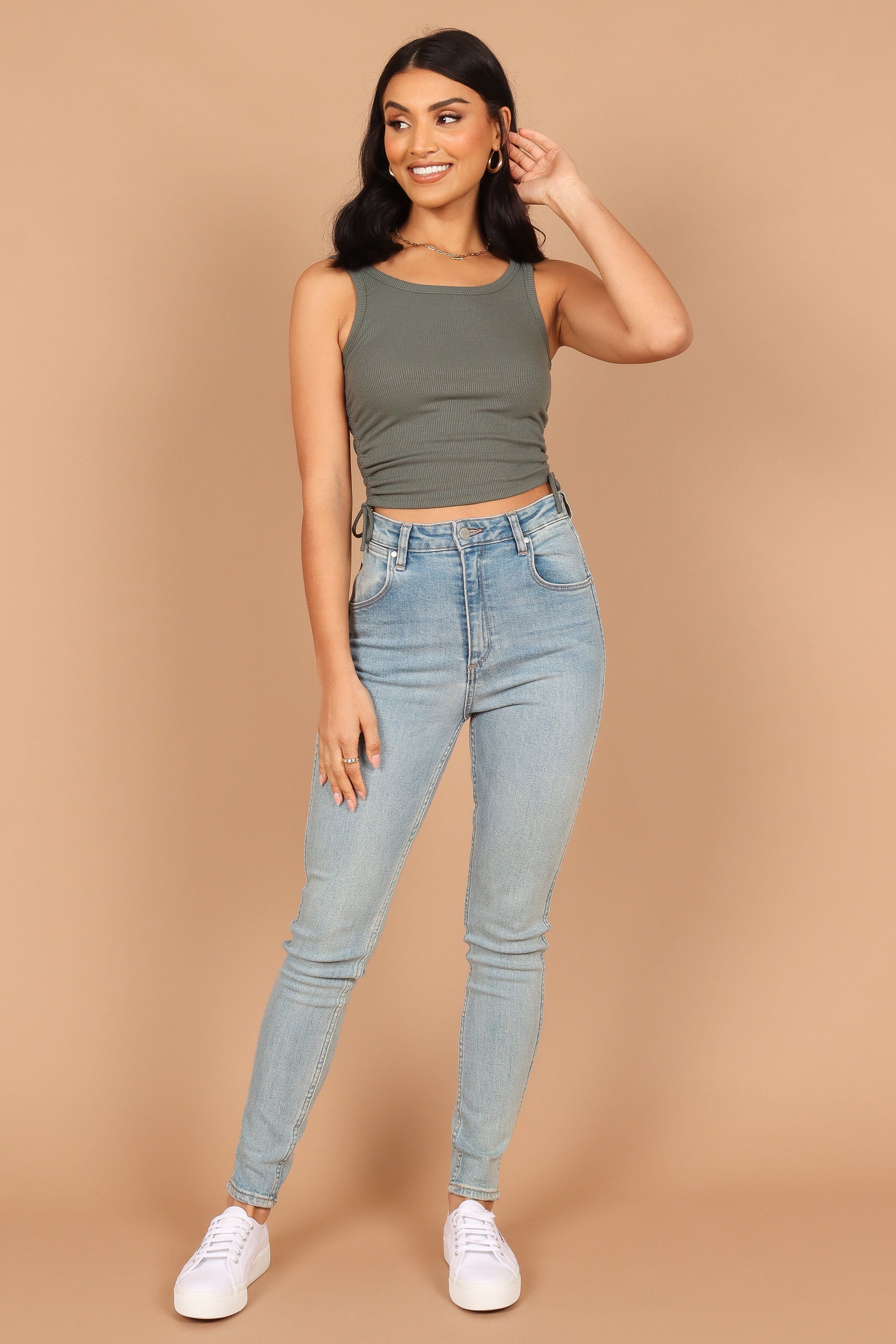 Kylie Gathered Side Tank Top - Sage Green sold by Petal & Pup product image thumbnail 3