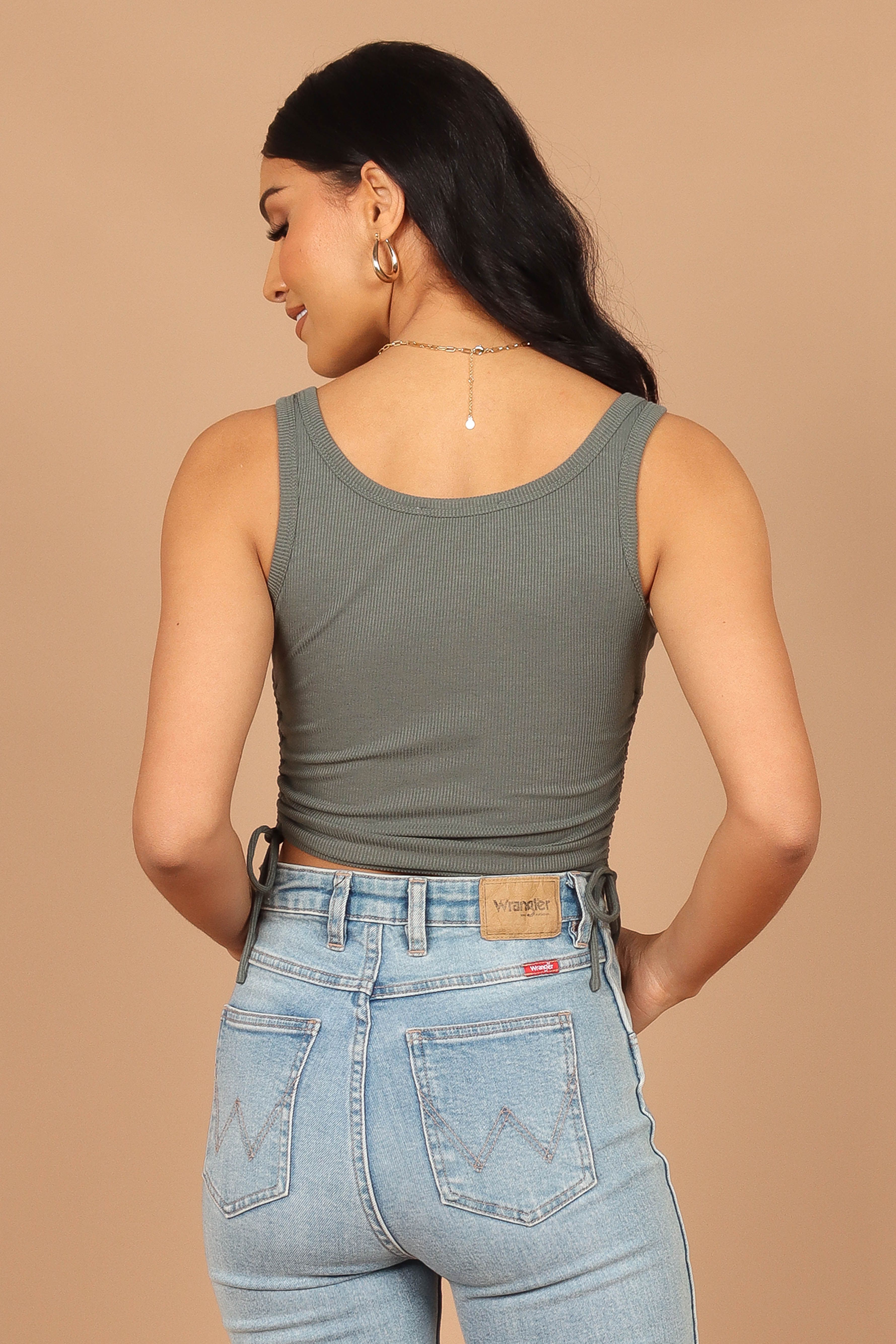 Kylie Gathered Side Tank Top - Sage Green sold by Petal & Pup product image thumbnail 5