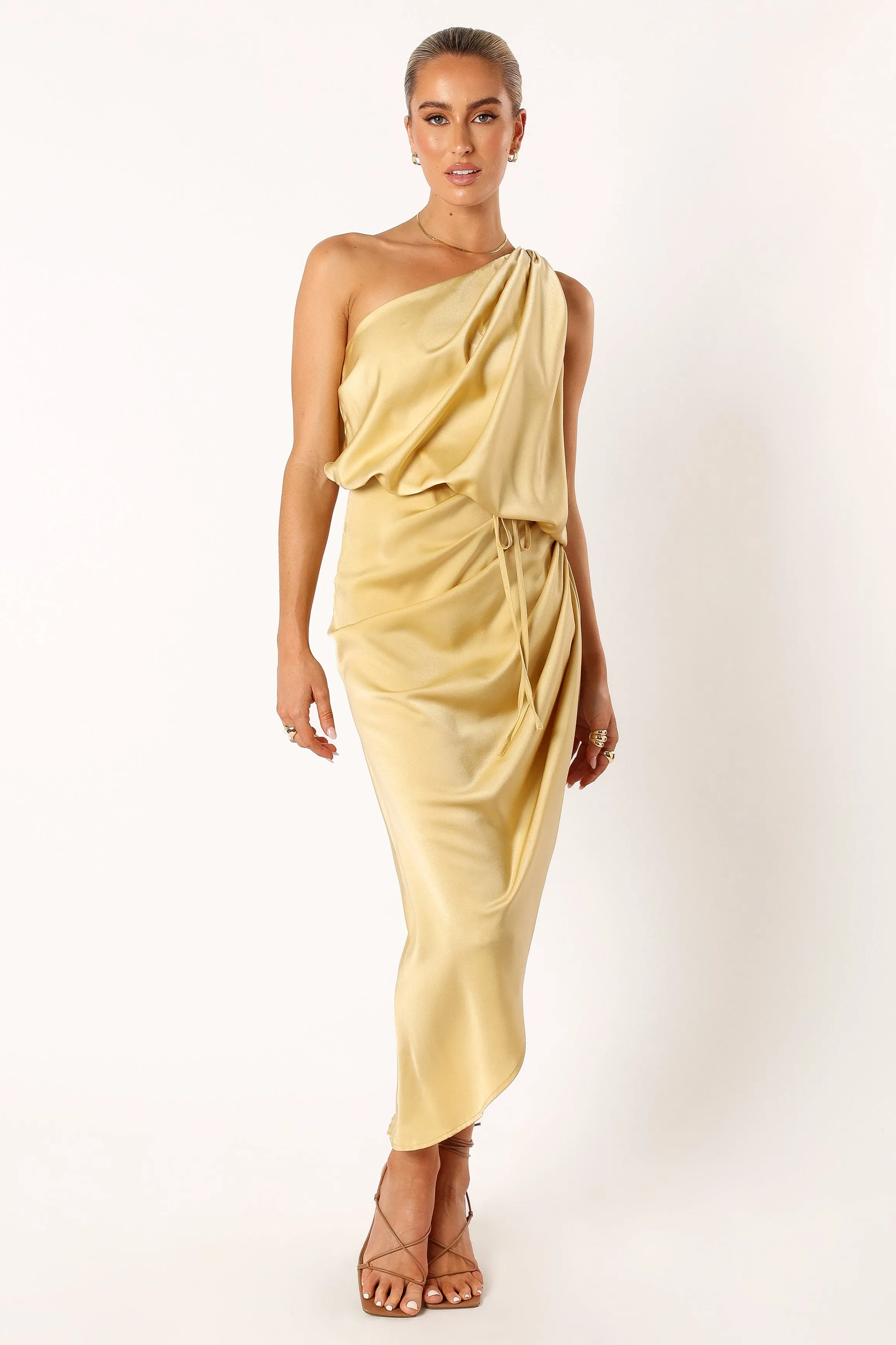 Sonny One Shoulder Midi Dress - Mustard sold by Petal & Pup