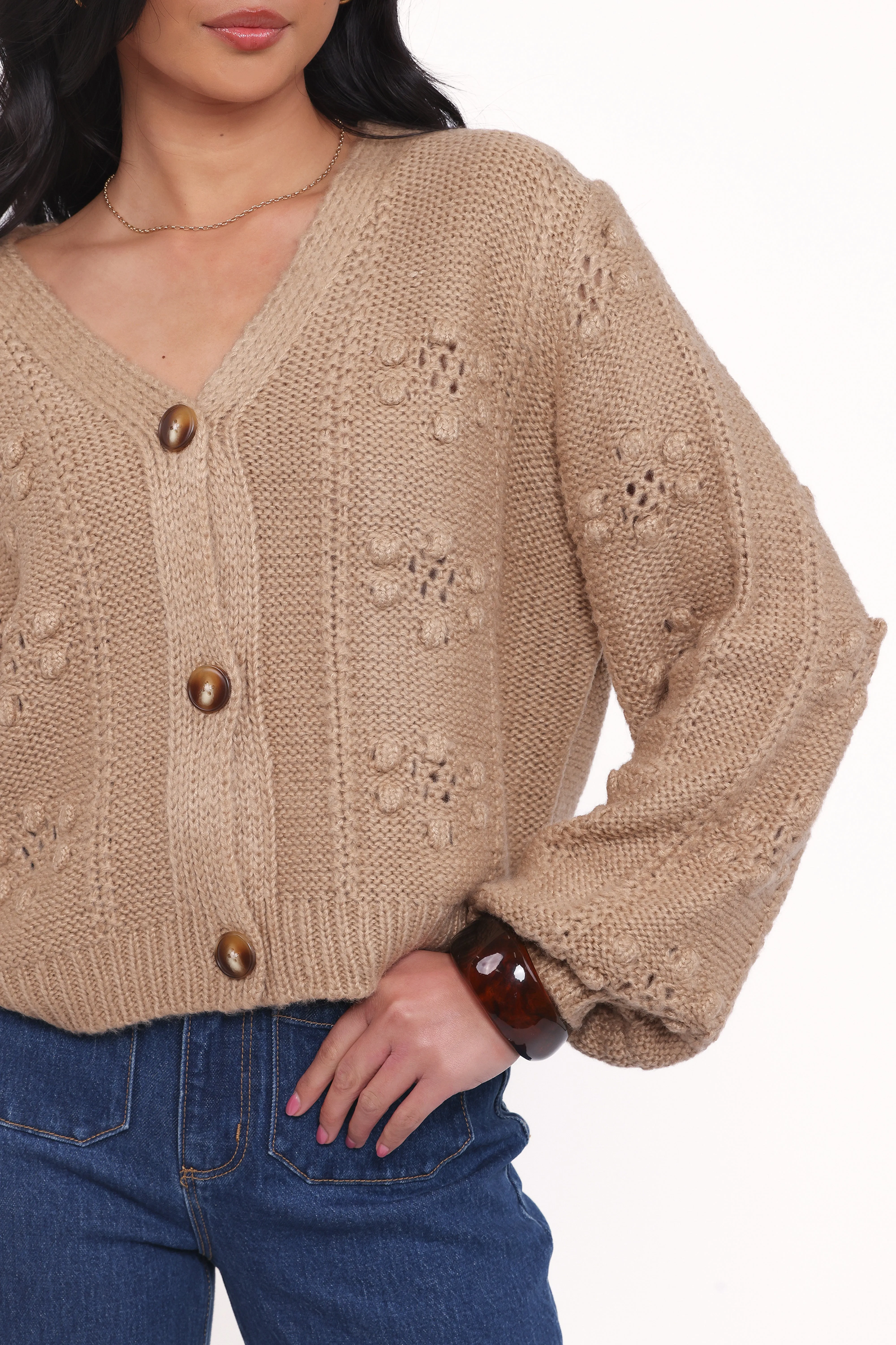 Melody Textured Button Up Cardigan - Mushroom sold by Petal & Pup product image thumbnail 2