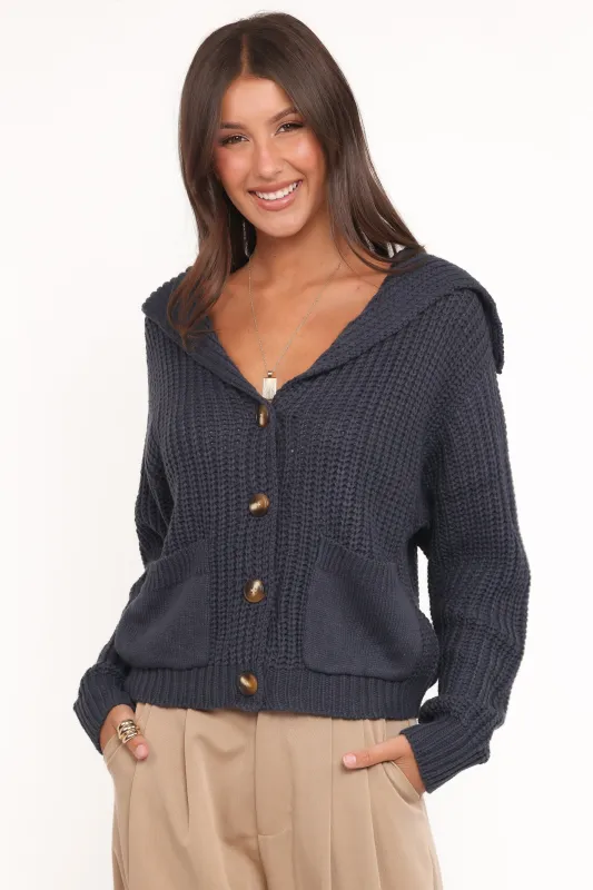 Amelia Oversize Collar Button Cardigan - Navy sold by Petal & Pup
