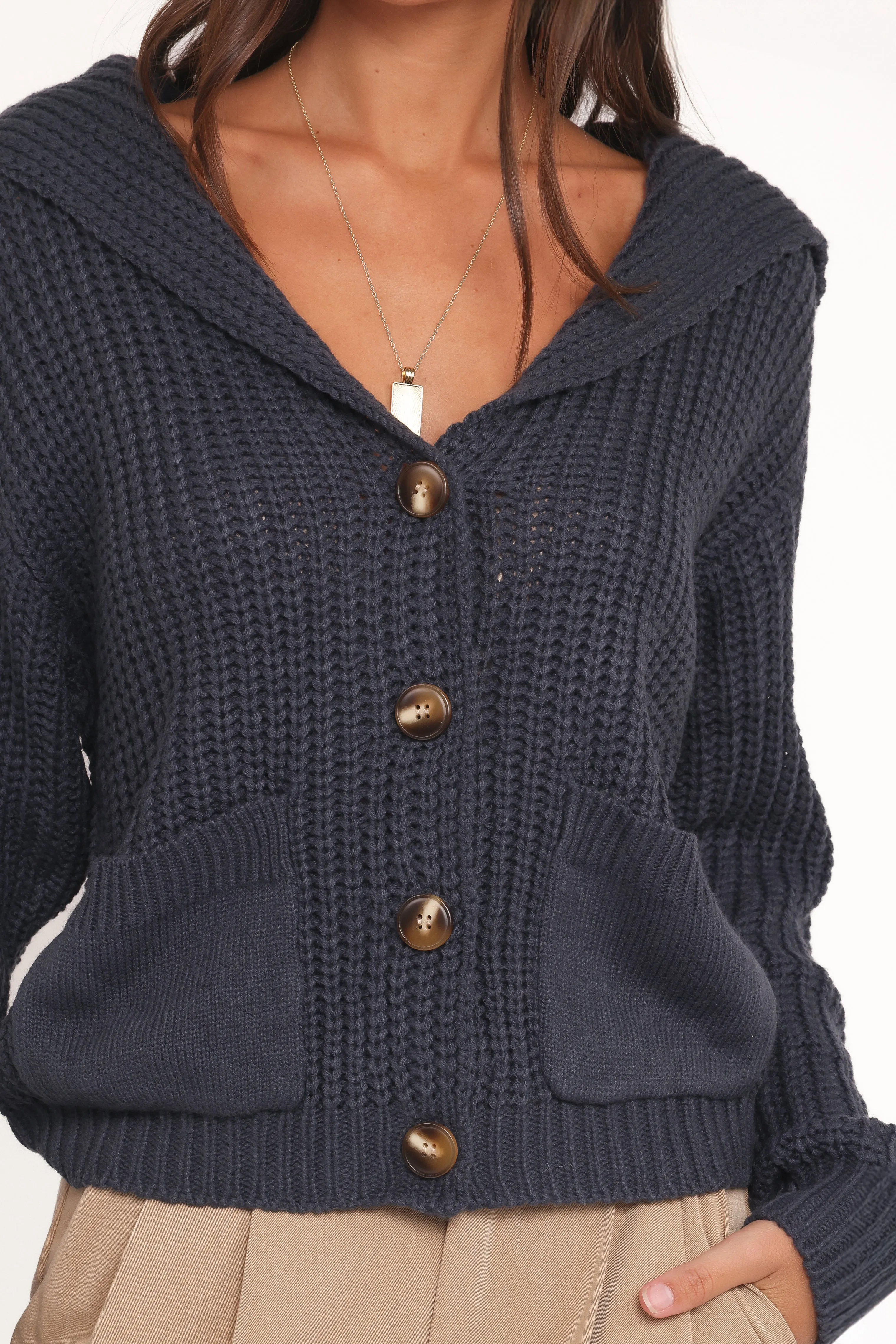 Amelia Oversize Collar Button Cardigan - Navy sold by Petal & Pup product image thumbnail 2