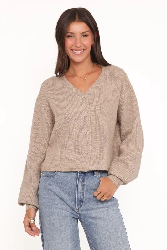 Sybil Button Front Cardigan - Mushroom sold by Petal & Pup