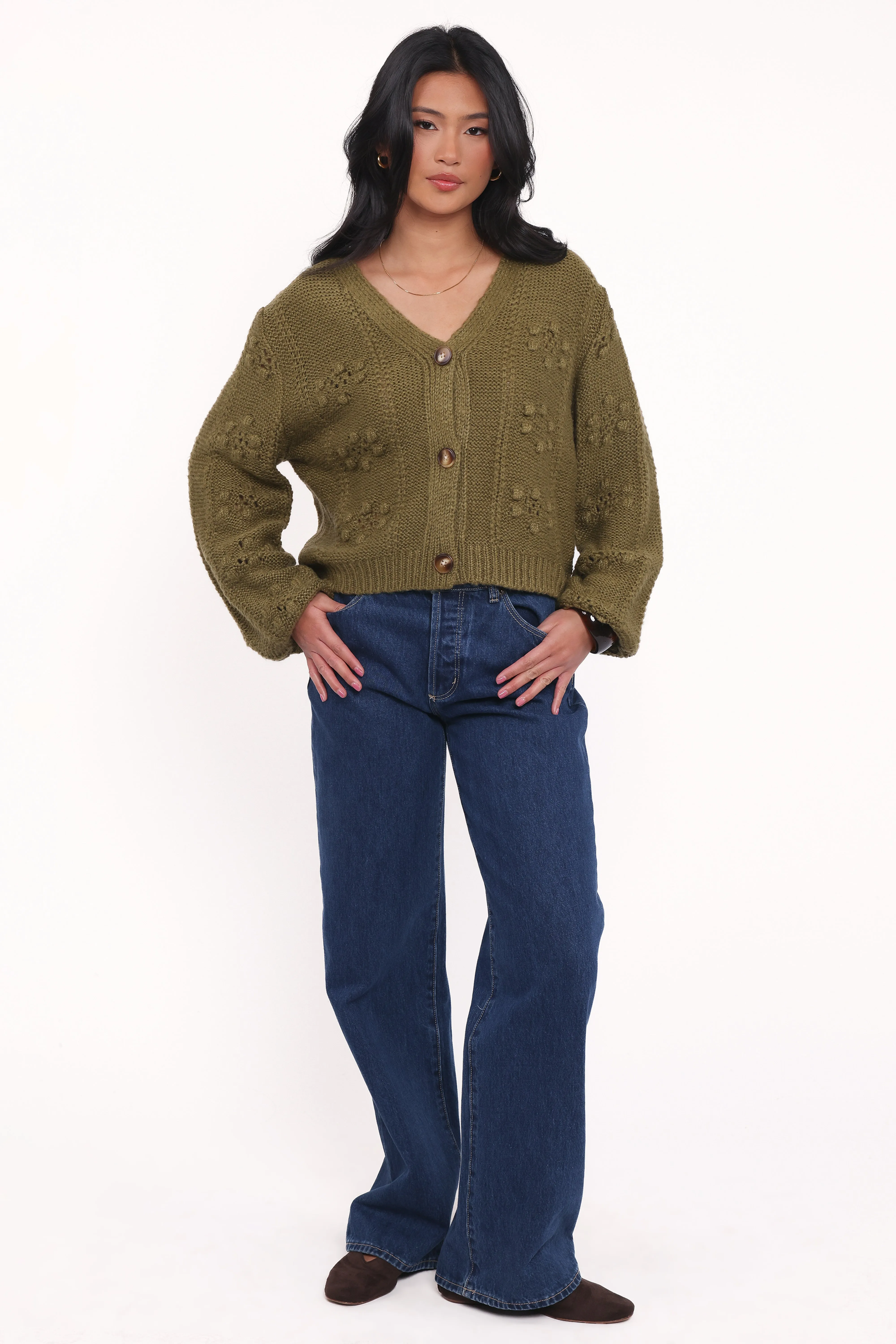 Melody Textured Button Up Cardigan - Olive sold by Petal & Pup product image thumbnail 5