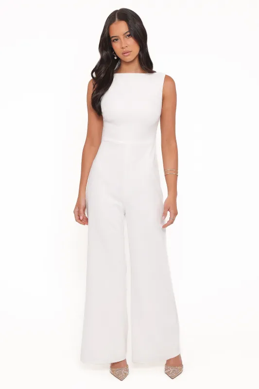 Brenda Lace Back Jumpsuit - White made by Petal & Pup