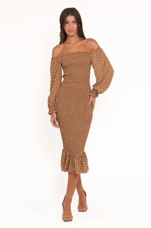 Sara Midi Dress - Brown Floral sold by Petal & Pup