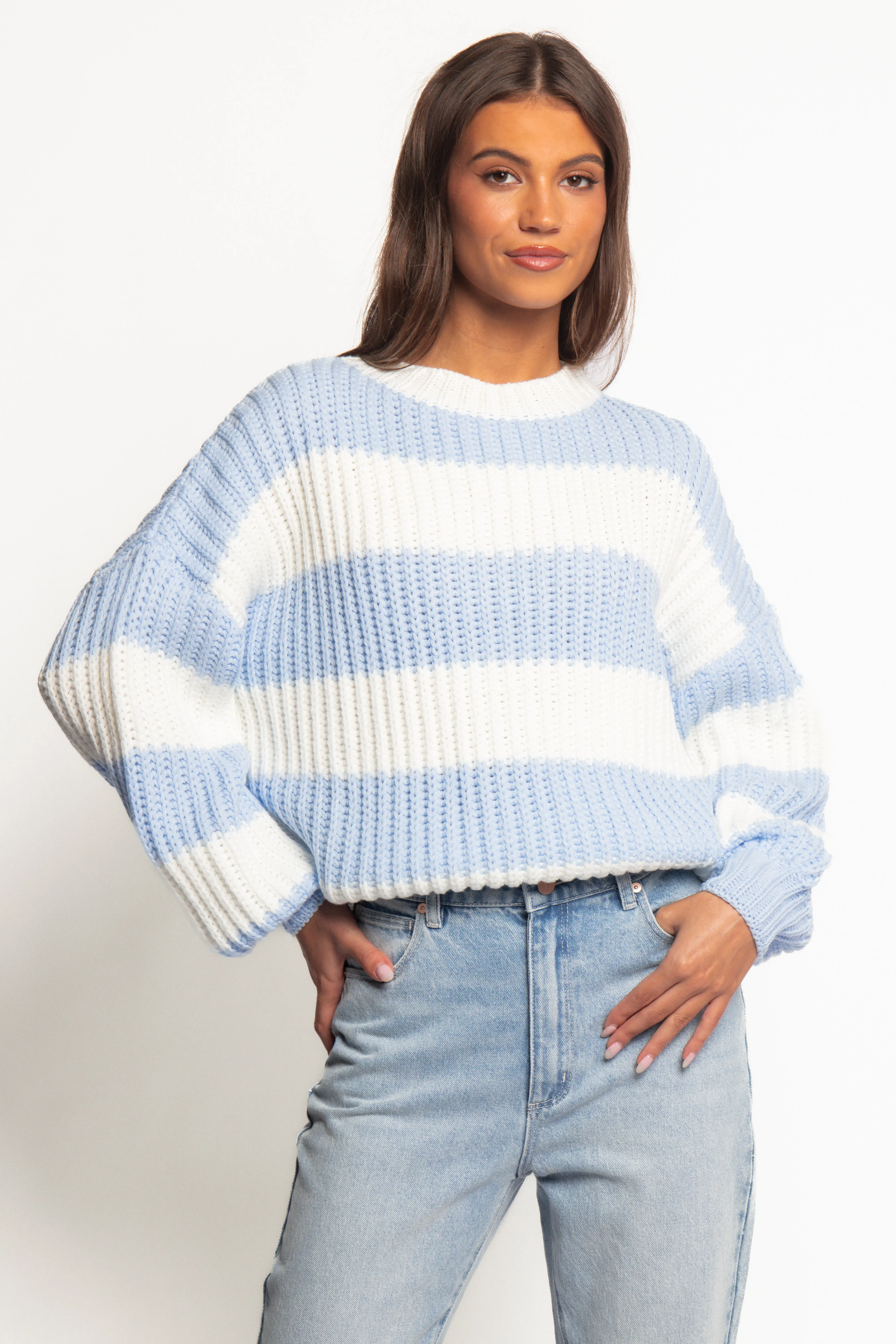Courtney Thick Stripe Knit Sweater - Blue Cream sold by Petal & Pup