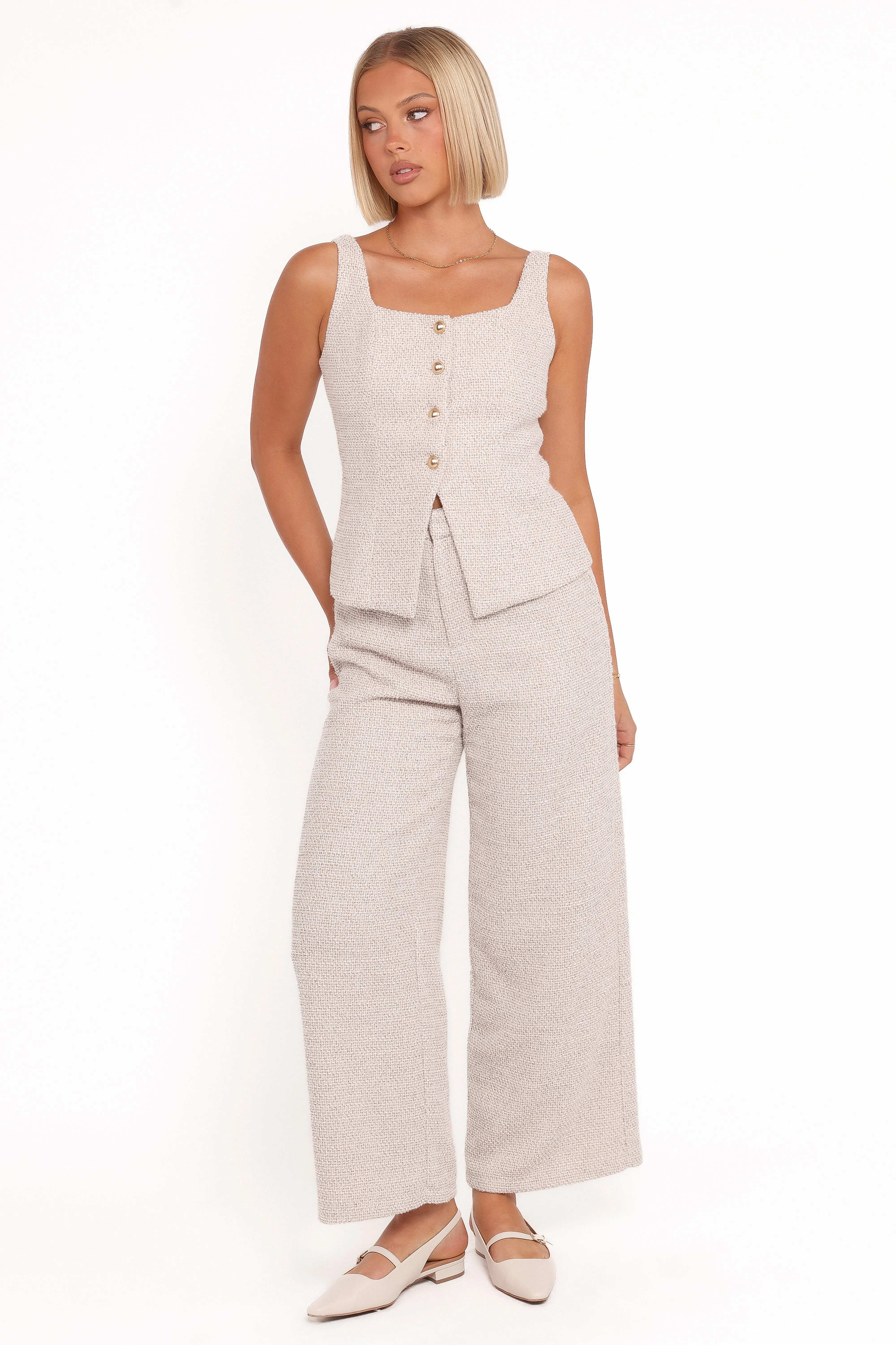 Greta Tailored Pant Set - White Brown Marl sold by Petal & Pup product image thumbnail 2