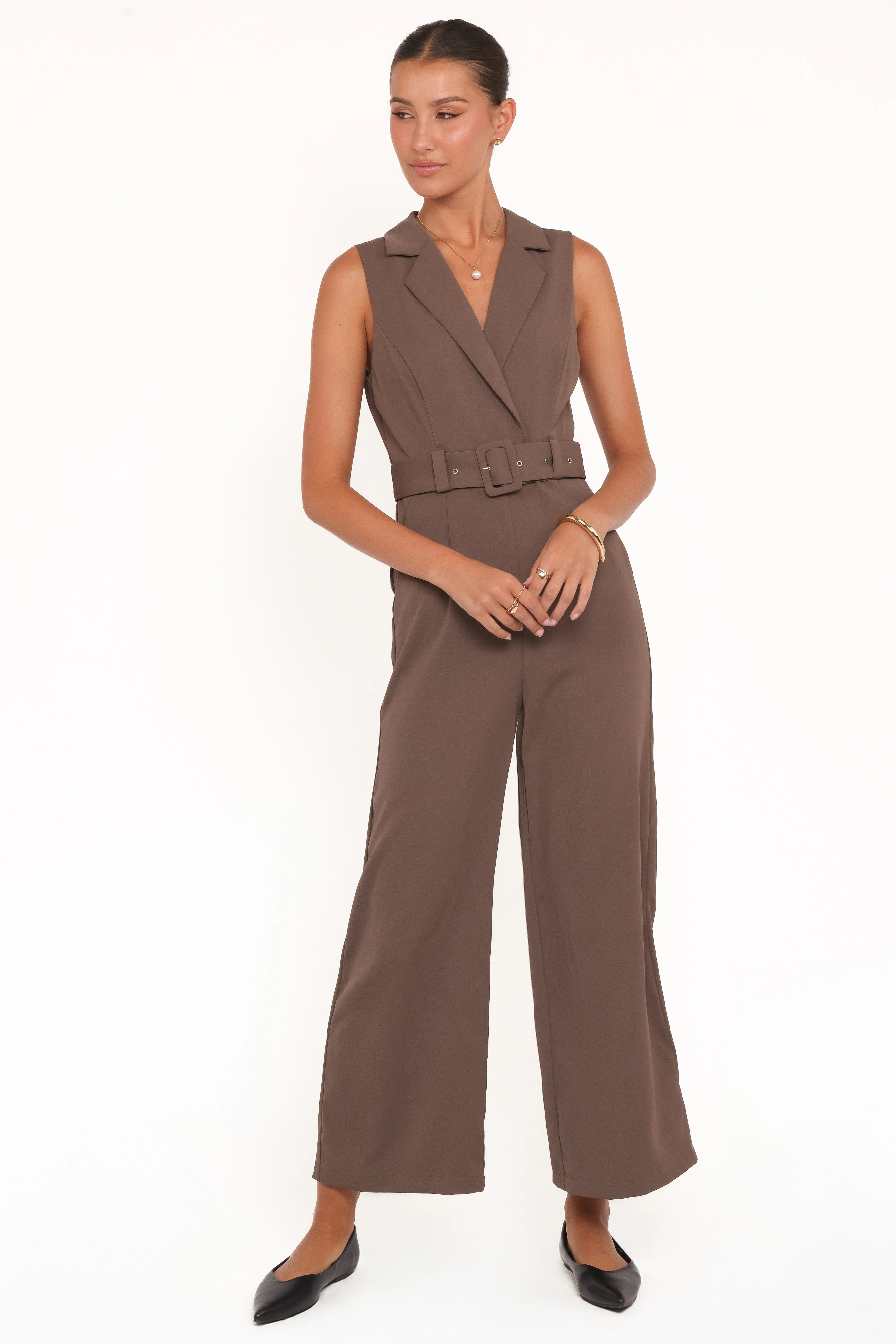 Sienna Belted Jumpsuit - Khaki Brown sold by Petal & Pup product image thumbnail 2