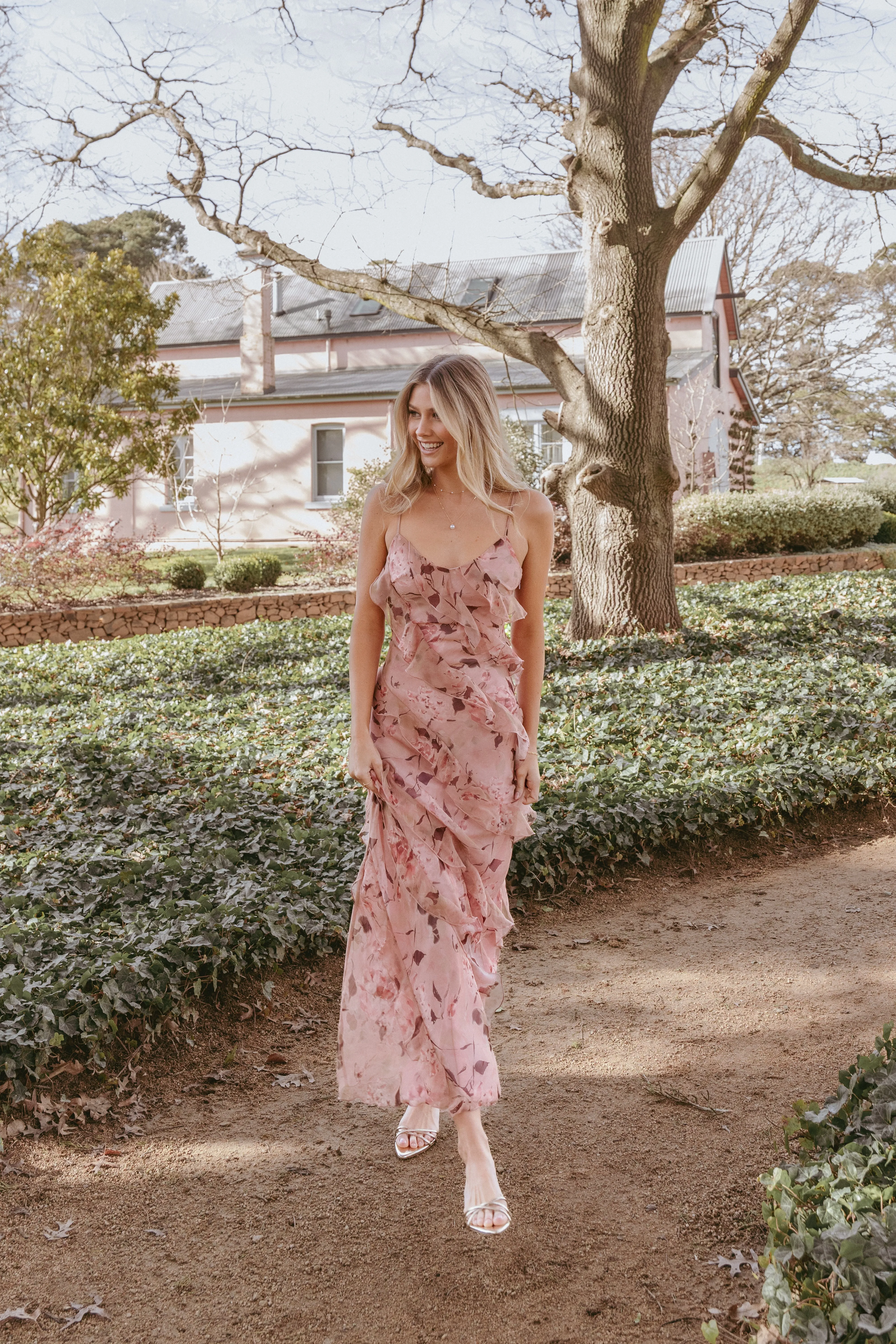 Ciao Ruffles Maxi Dress - Pale Pink Floral sold by Petal & Pup
