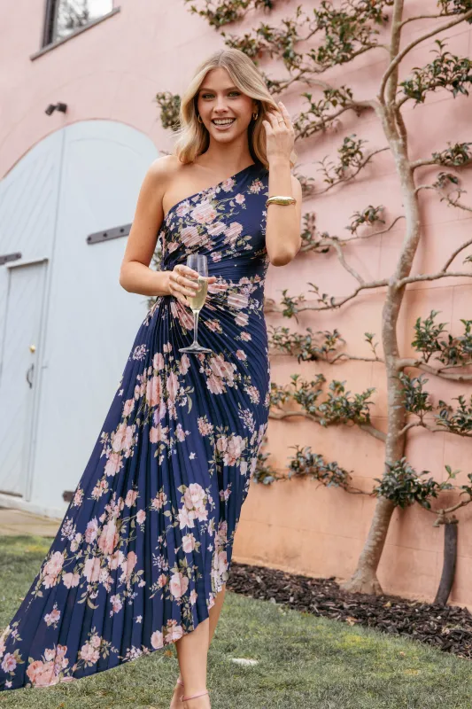 Kleo One Shoulder Maxi Dress - Navy Floral sold by Petal & Pup