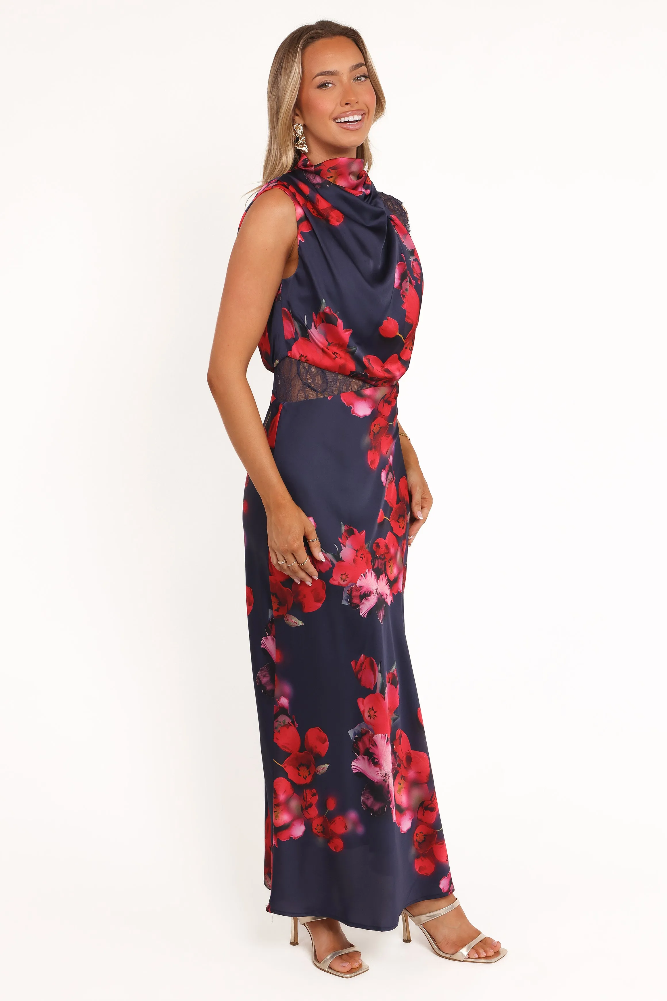 Anabelle Halter Neck Lace Maxi Dress - Navy Floral sold by Petal & Pup product image thumbnail 5