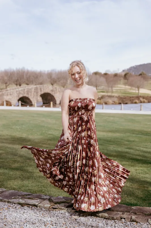 Angelique Strapless Maxi Dress - Brown Floral sold by Petal & Pup