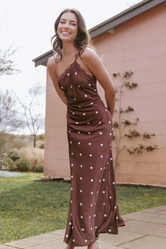 Anika Maxi Dress - Brown Polka Dot made by Petal & Pup