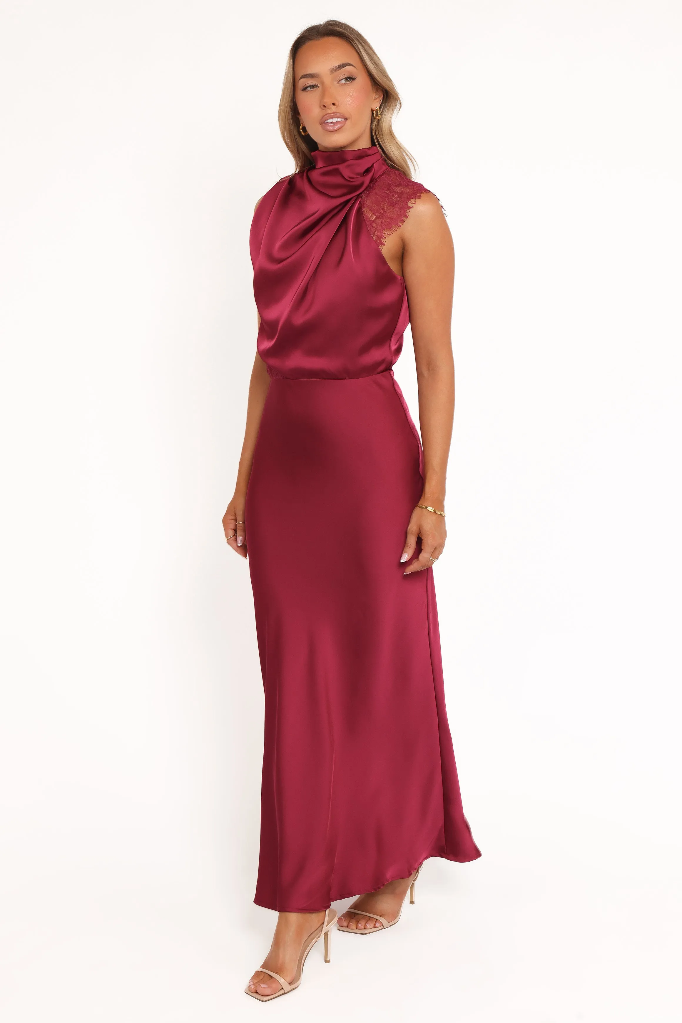 Anabelle Halter Neck Lace Maxi Dress - Berry sold by Petal & Pup product image thumbnail 4