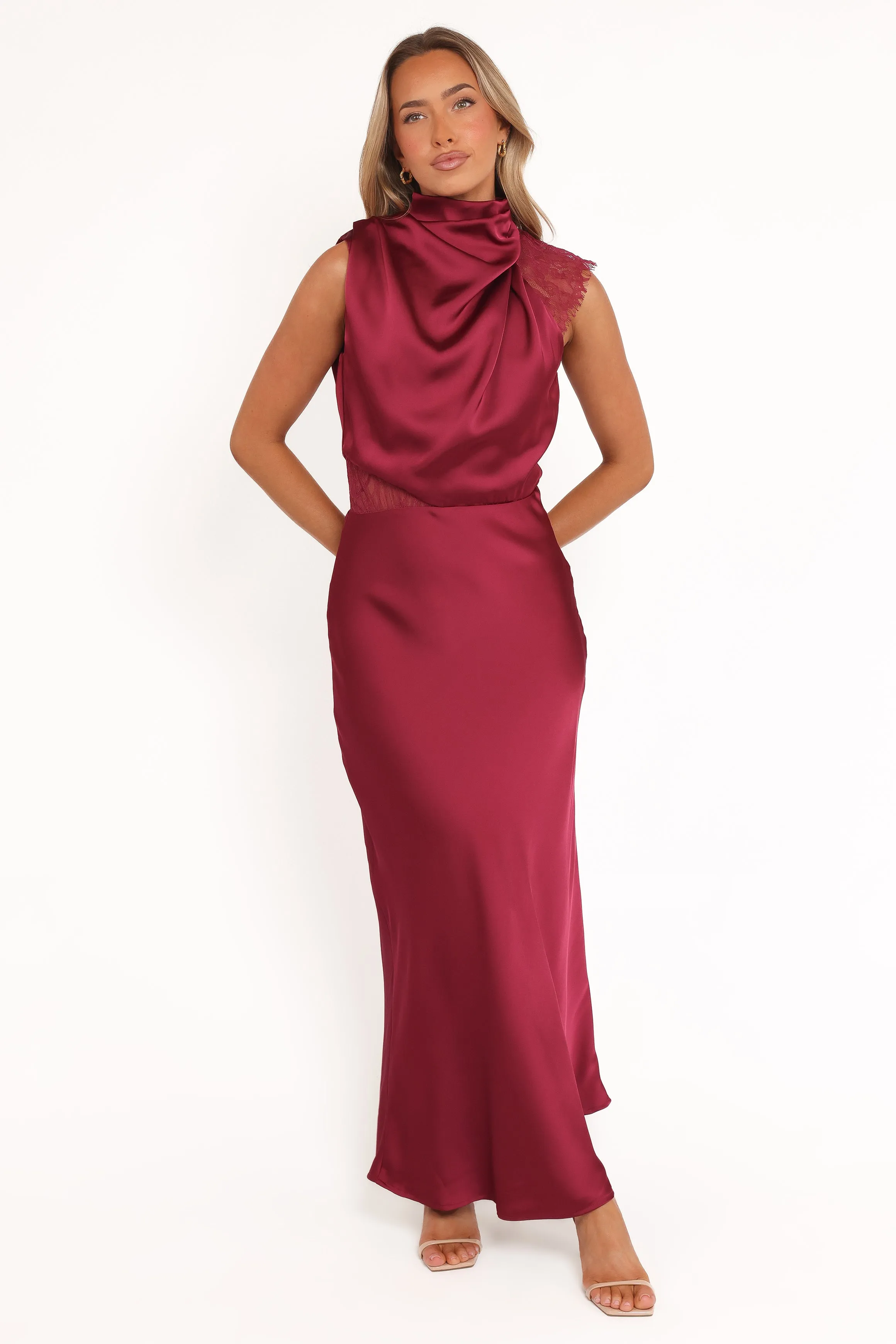 Anabelle Halter Neck Lace Maxi Dress - Berry sold by Petal & Pup product image thumbnail 2