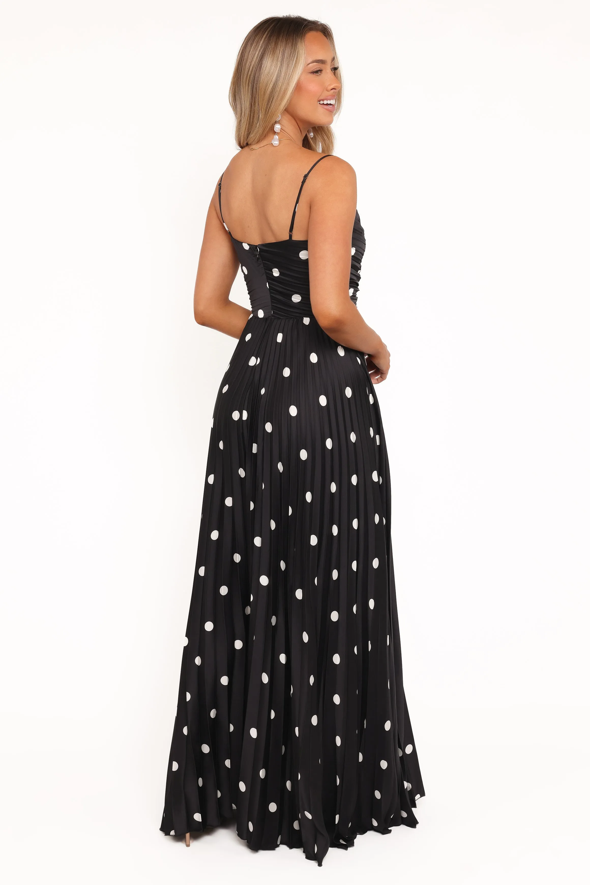 Naira Pleated Maxi Dress - Black Polka Dot sold by Petal & Pup product image thumbnail 5