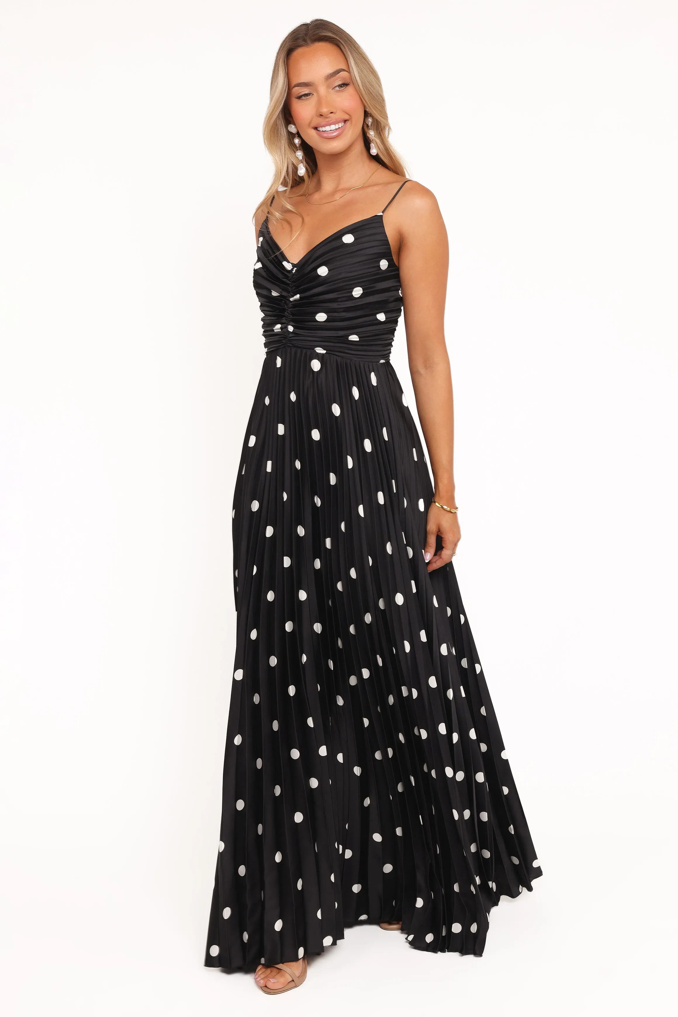 Naira Pleated Maxi Dress - Black Polka Dot sold by Petal & Pup product image thumbnail 4