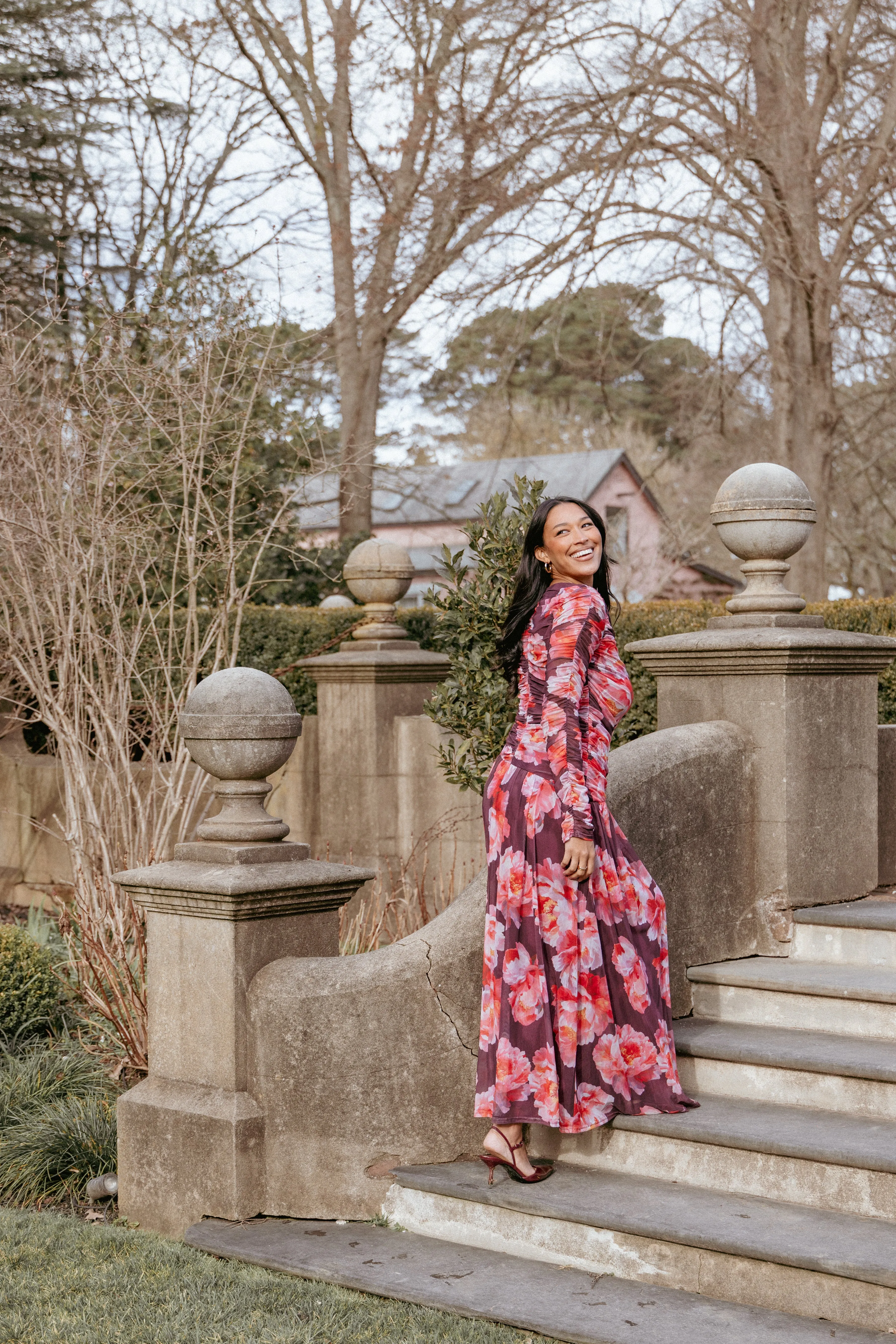 Calypso Long Sleeve Maxi Dress - Burgundy Peony sold by Petal & Pup