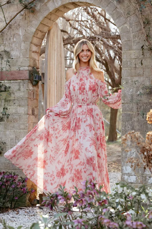 Hilary Pleated Maxi Dress - Red Floral sold by Petal & Pup