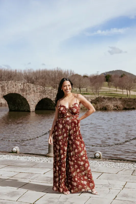 Alice Wide Leg Jumpsuit - Brown Floral sold by Petal & Pup