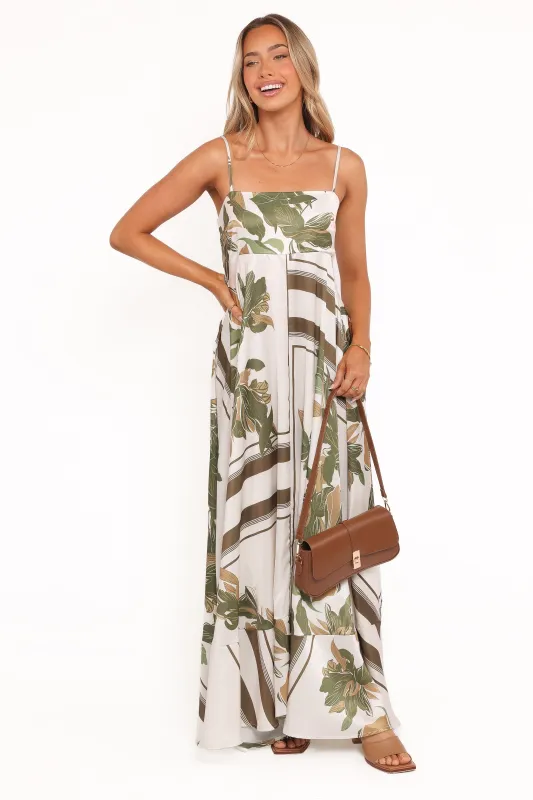 Elanor Maxi Dress - Olive Print sold by Petal & Pup